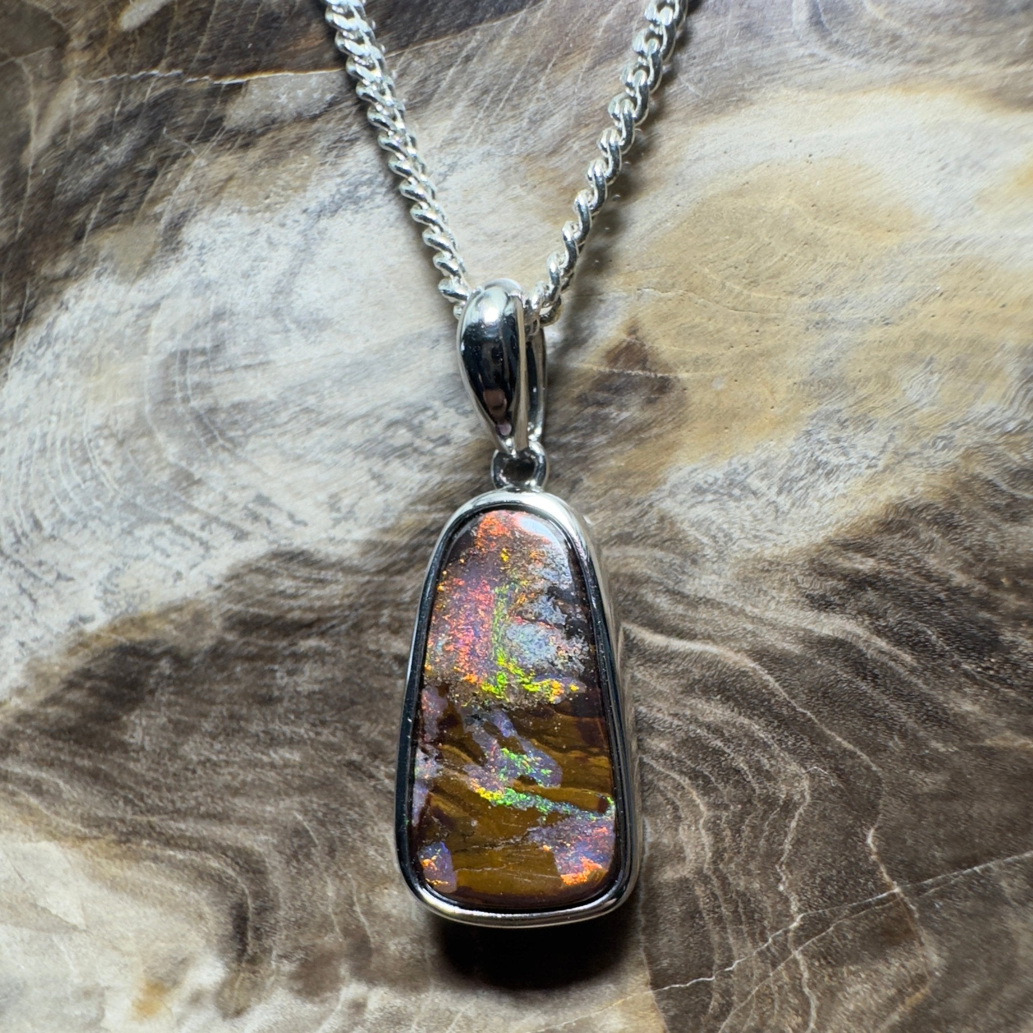 Yilgarn Core ~ Queensland Boulder Opal 925 Sterling Silver Pendant Necklace