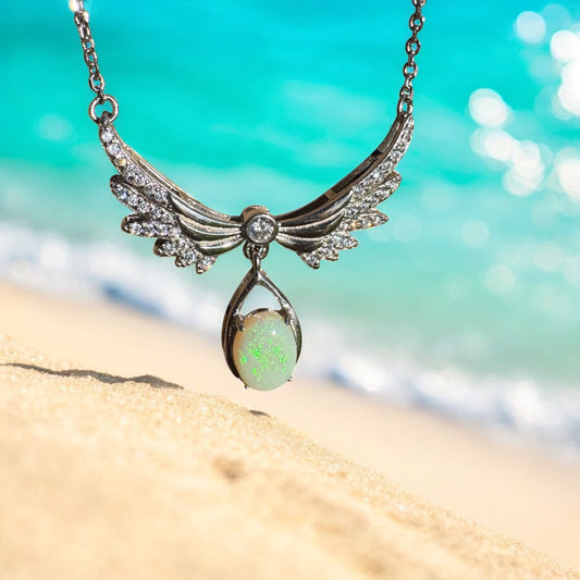 Angels Nature Radiance ~ 1.3ct Solid Coober Pedy Opal and Cubic Zirconia 925 Sterling Silver Necklace