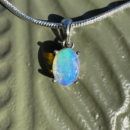 'Blue Ocean' ~ Handcrafted 0.8ct Solid Lightning Ridge Opal Sterling Silver Pendant Necklace