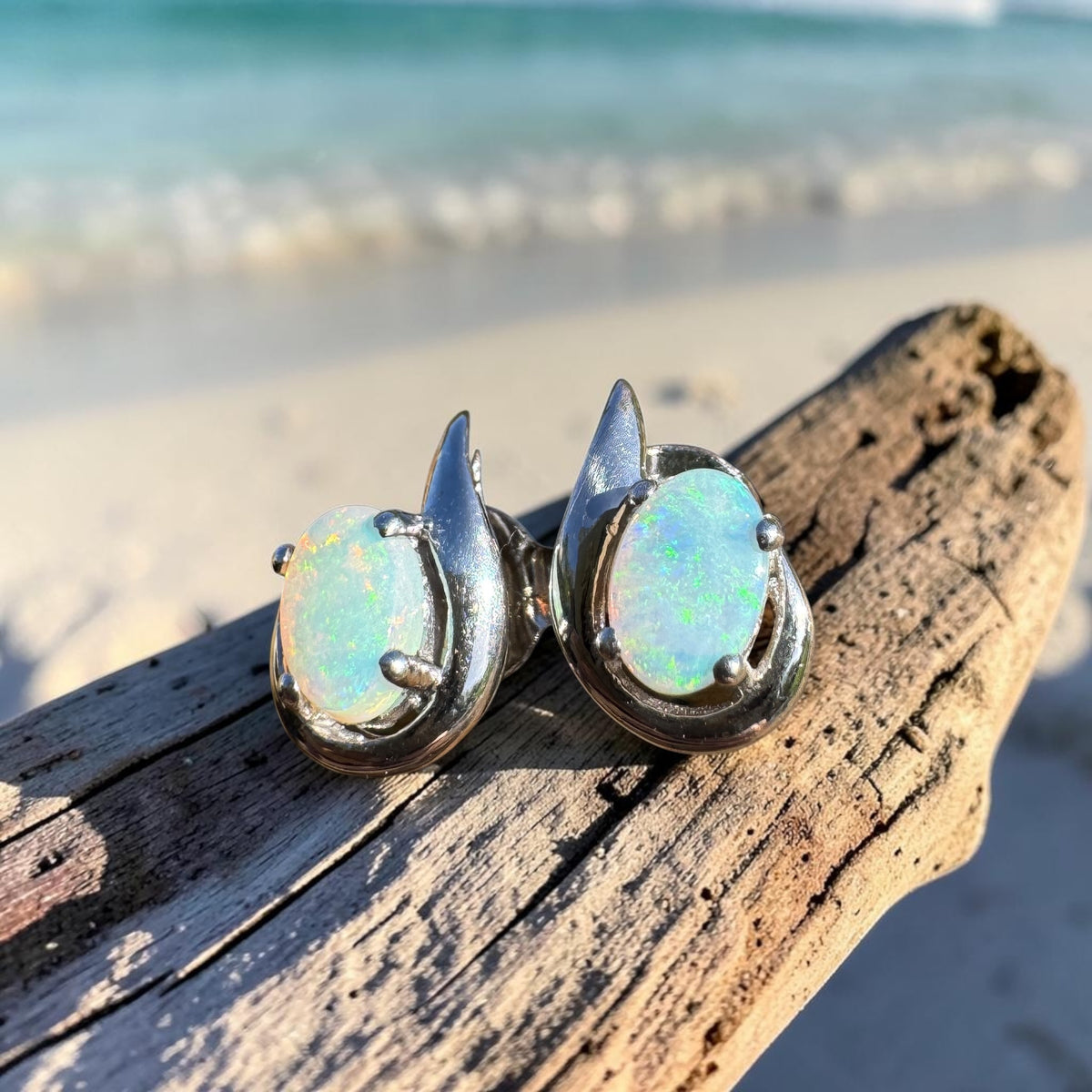 1ct Coober Pedy Opal Stud Earrings ~ 'Tidbinbilla Twin Light' | 925 Sterling Silver | Solid Australian Opal