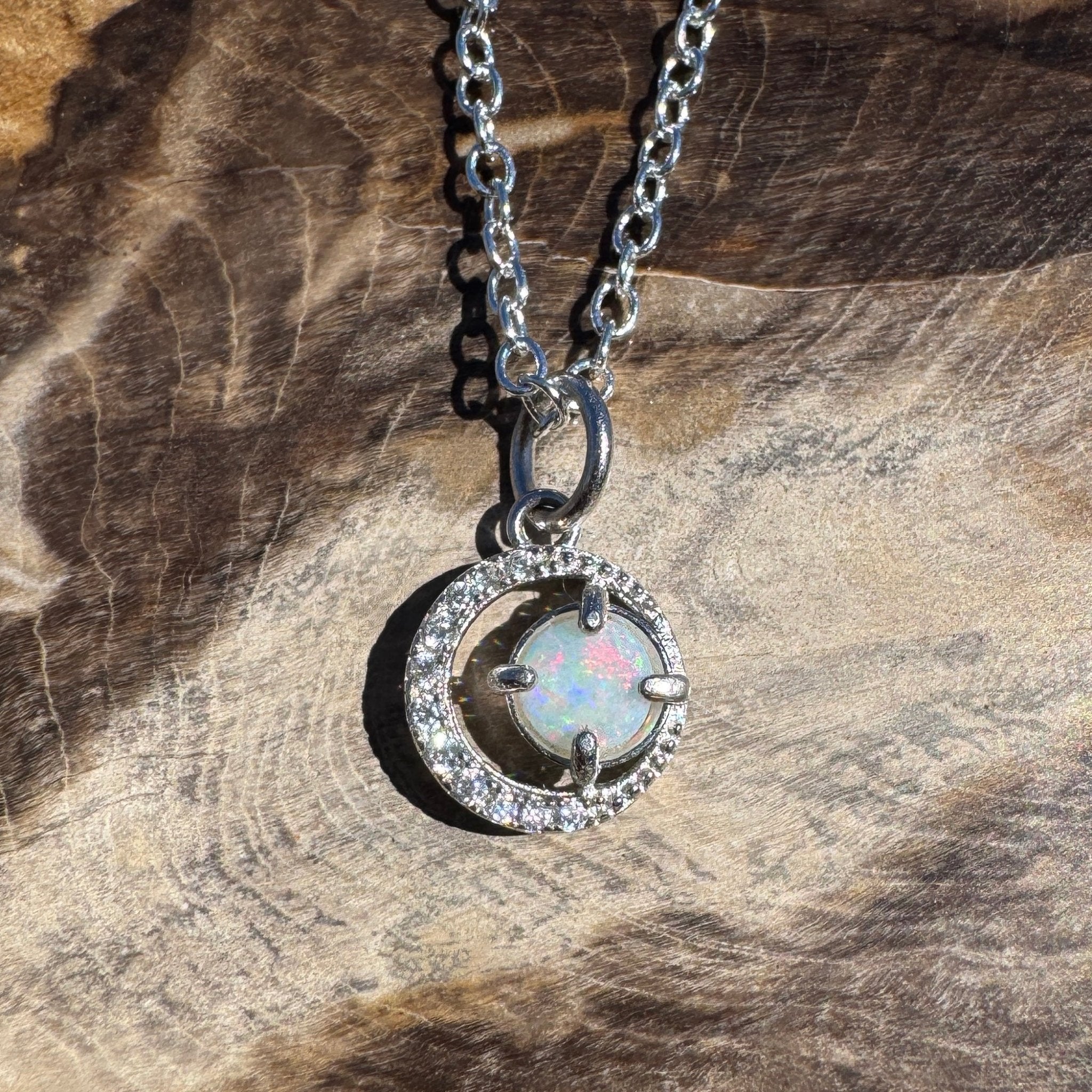0.2ct Coober Pedy Opal Pendant Necklace ~ 'Kakadu Spark' | 925 Sterling Silver | Solid Australian Opal