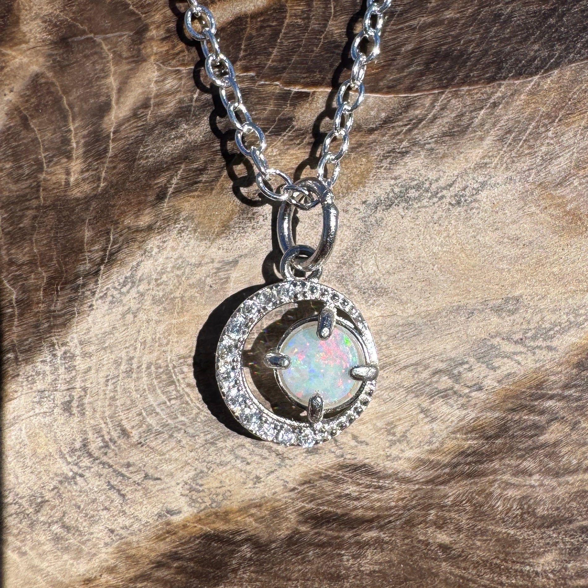 0.2ct Coober Pedy Opal Pendant Necklace ~ 'Kakadu Spark' | 925 Sterling Silver | Solid Australian Opal