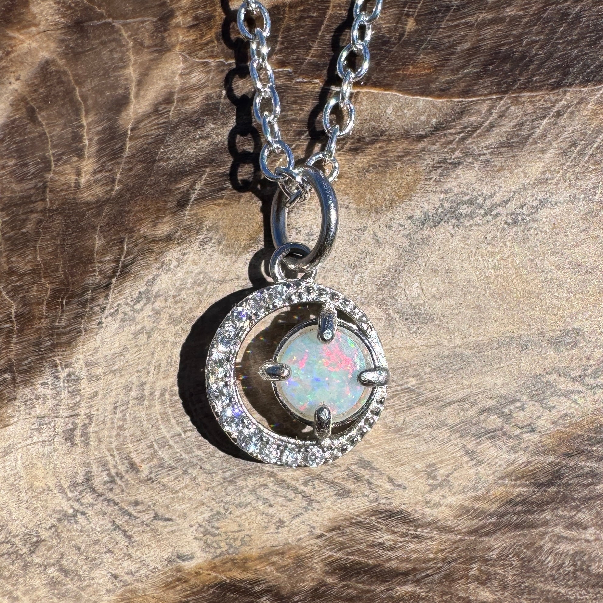 0.2ct Coober Pedy Opal Pendant Necklace ~ 'Kakadu Spark' | 925 Sterling Silver | Solid Australian Opal