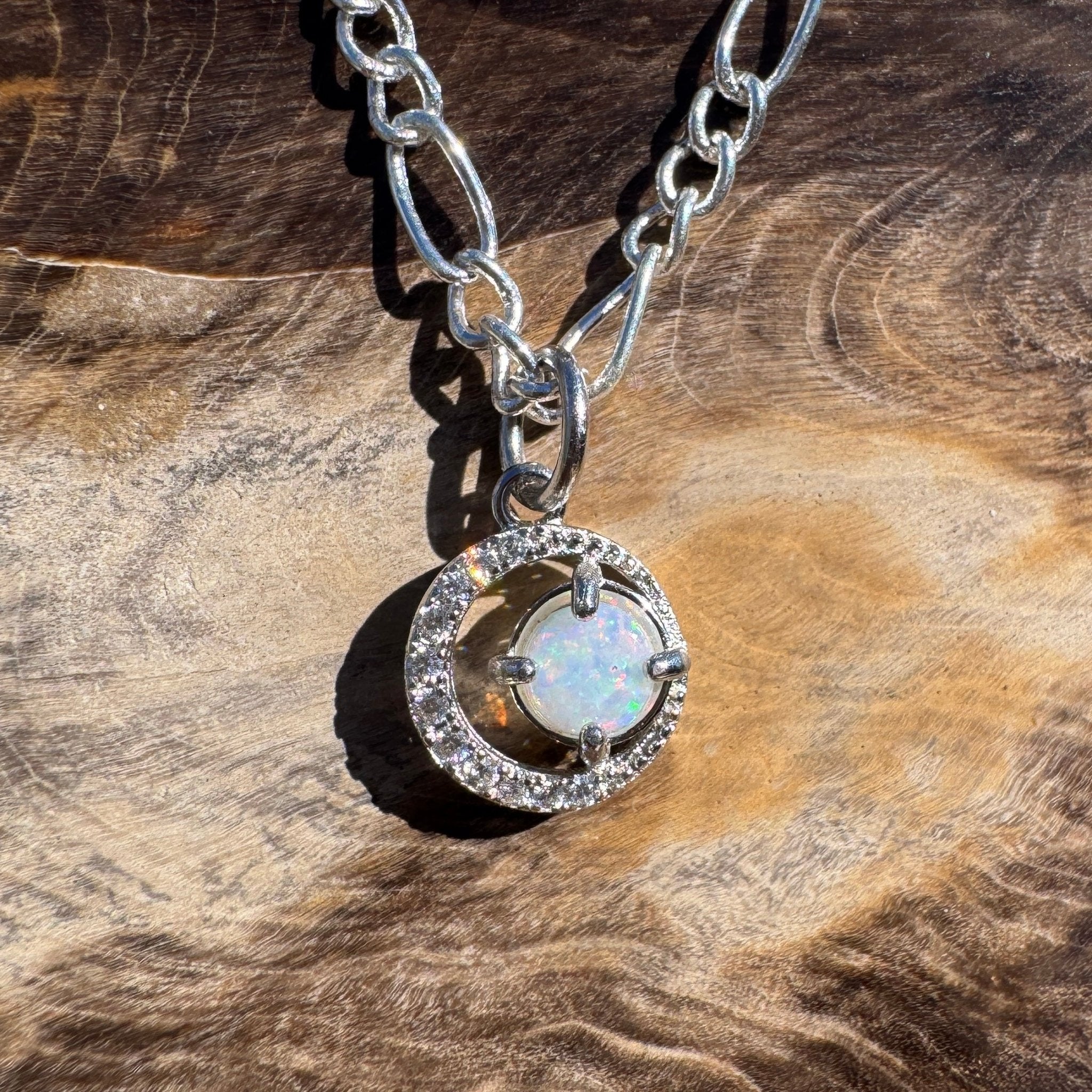 0.2ct Coober Pedy Opal Pendant Necklace ~ 'Kosciuszko Spark' | 925 Sterling Silver | Solid Australian Opal