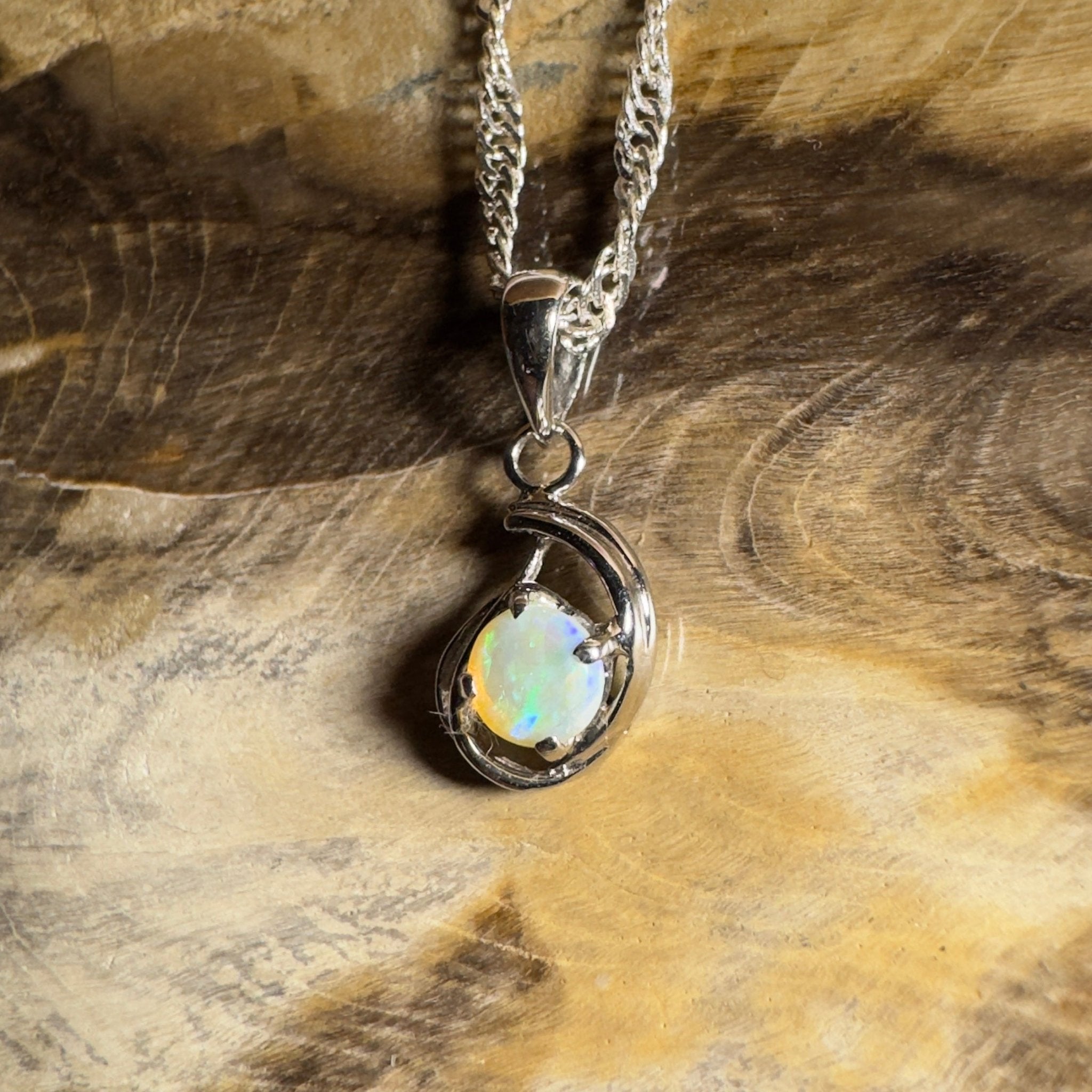 0.2ct Lightning Ridge Crystal Opal Pendant Necklace ~ 'Nullarbor Moon' | 18ct White Gold | Solid Australian Opal