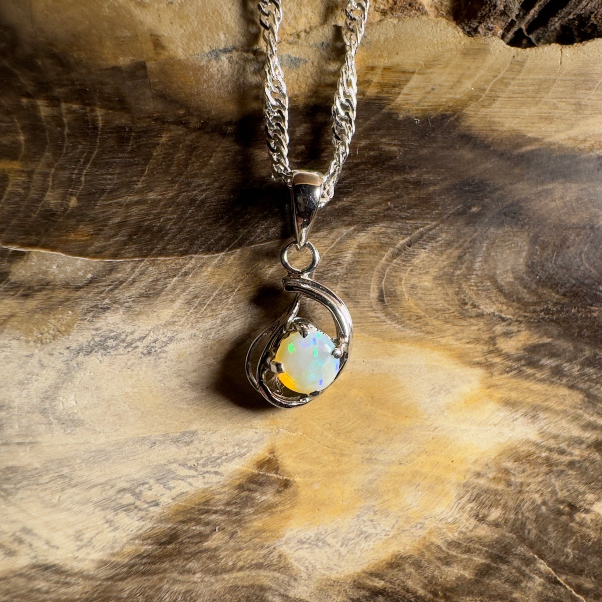 0.2ct Lightning Ridge Crystal Opal Pendant Necklace ~ 'Nullarbor Moon' | 18ct White Gold | Solid Australian Opal