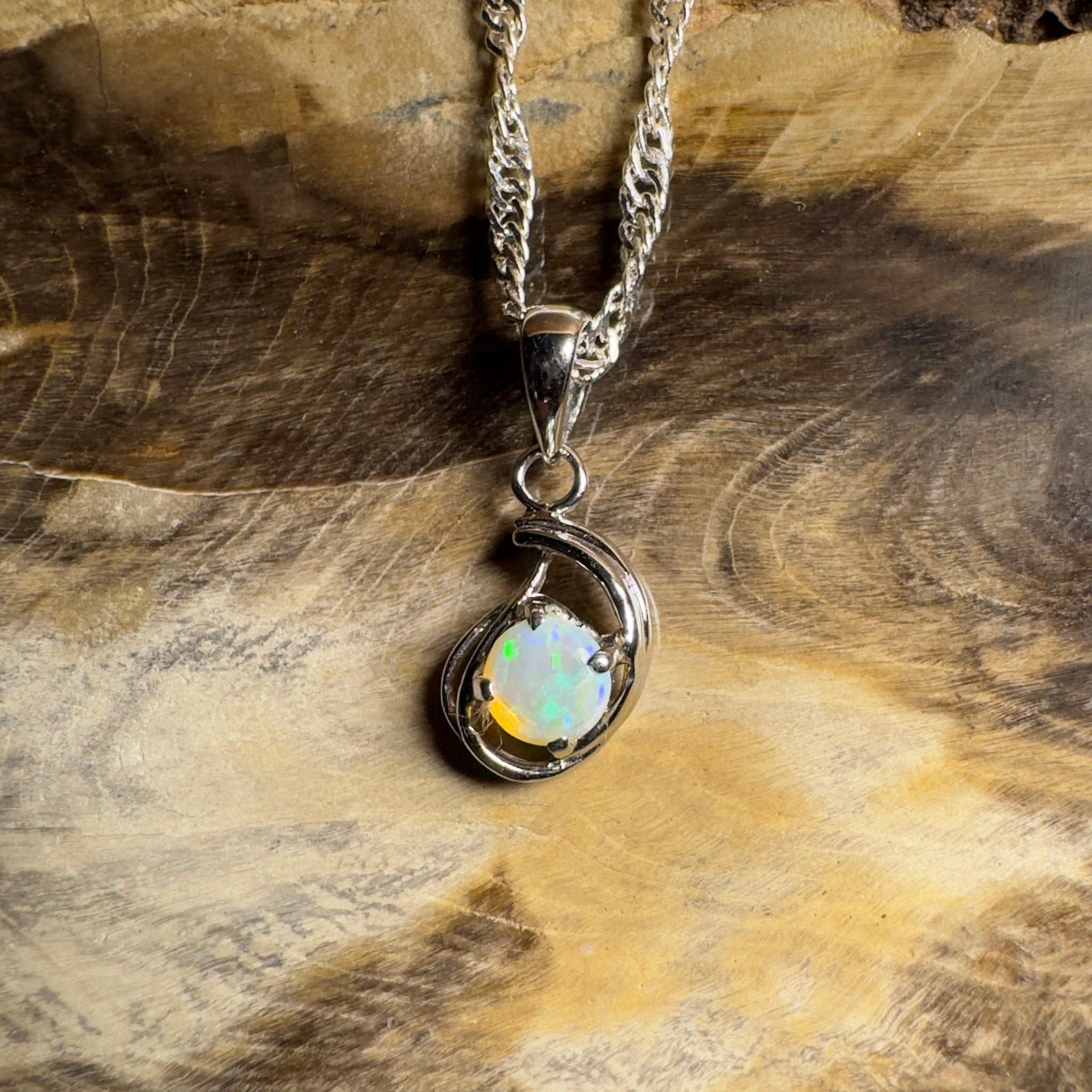 0.2ct Lightning Ridge Crystal Opal Pendant Necklace ~ 'Nullarbor Moon' | 18ct White Gold | Solid Australian Opal