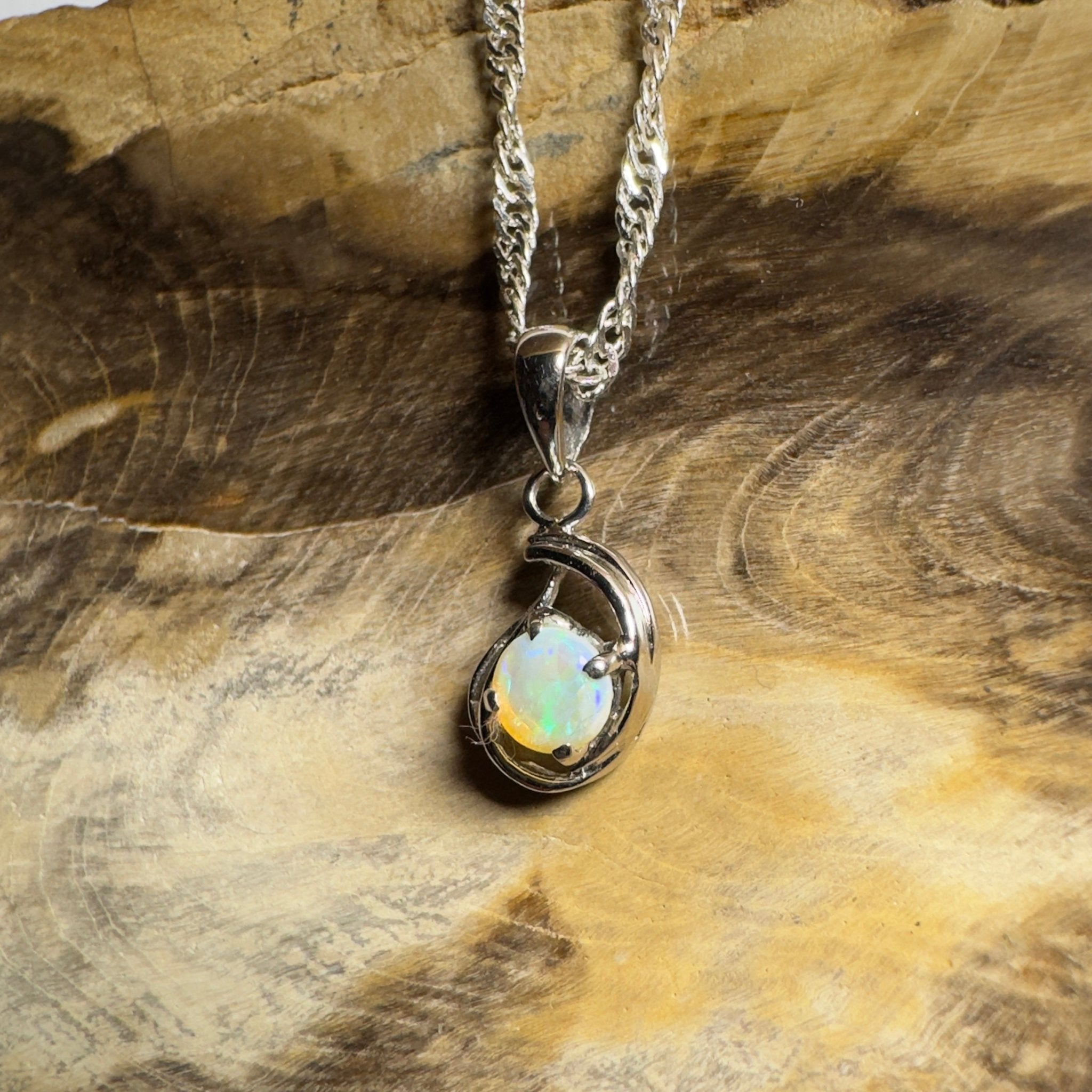 0.2ct Lightning Ridge Crystal Opal Pendant Necklace ~ 'Nullarbor Moon' | 18ct White Gold | Solid Australian Opal