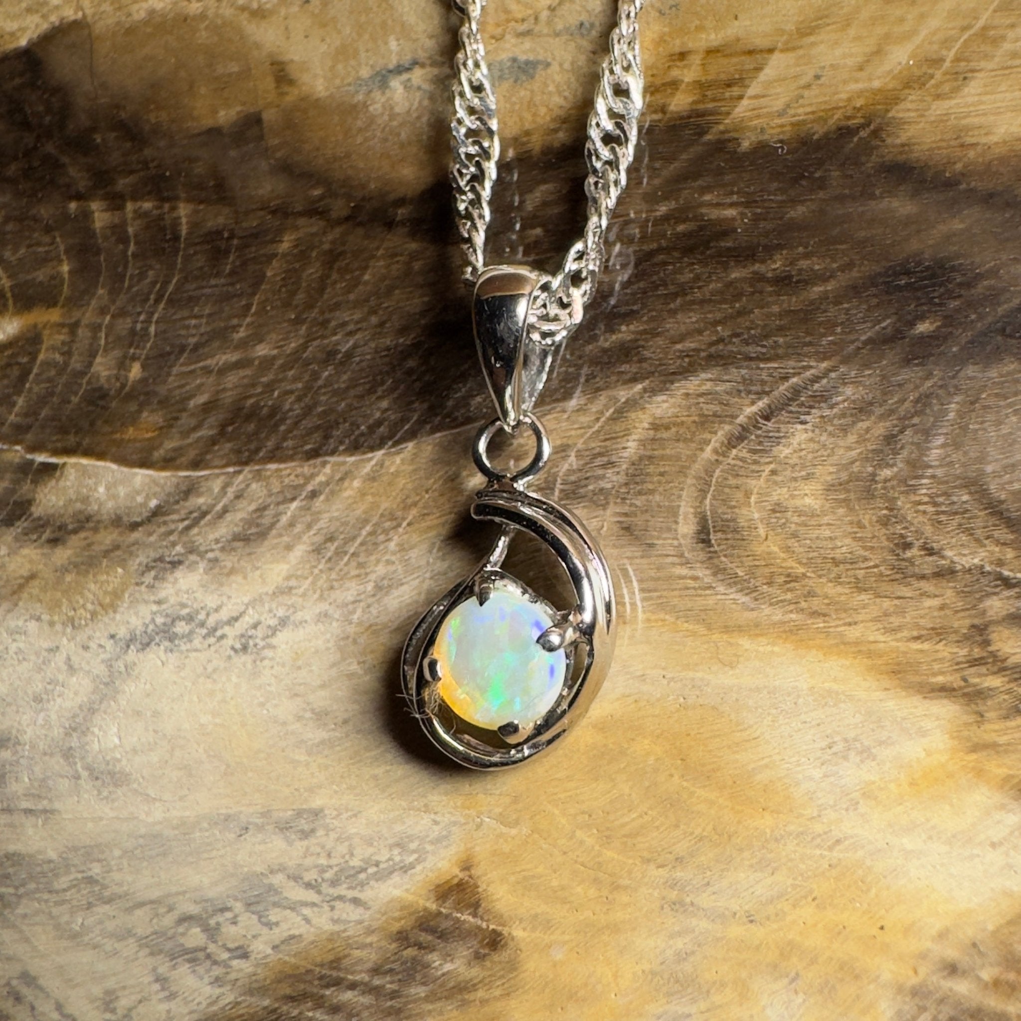 0.2ct Lightning Ridge Crystal Opal Pendant Necklace ~ 'Nullarbor Moon' | 18ct White Gold | Solid Australian Opal