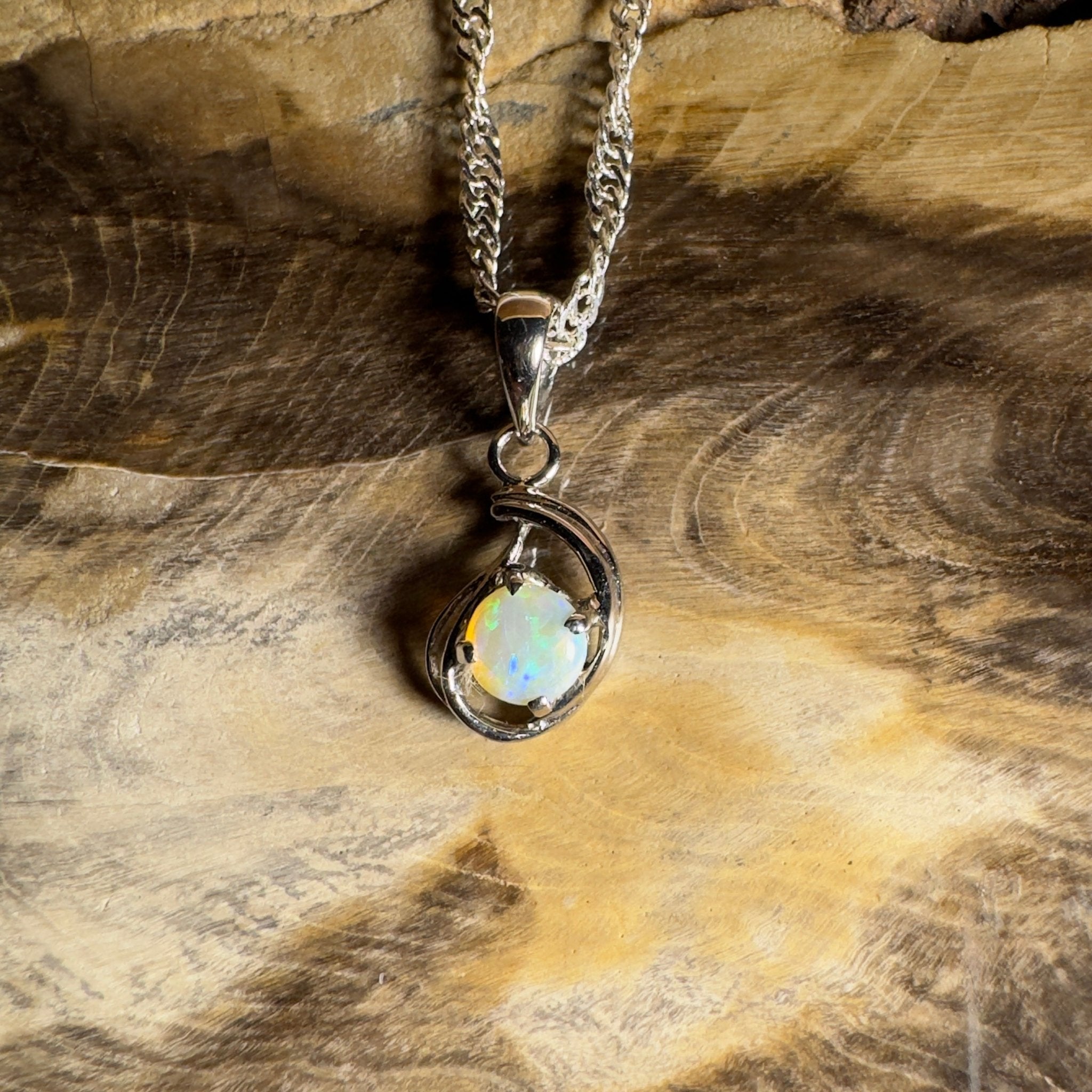 0.2ct Lightning Ridge Crystal Opal Pendant Necklace ~ 'Nullarbor Moon' | 18ct White Gold | Solid Australian Opal