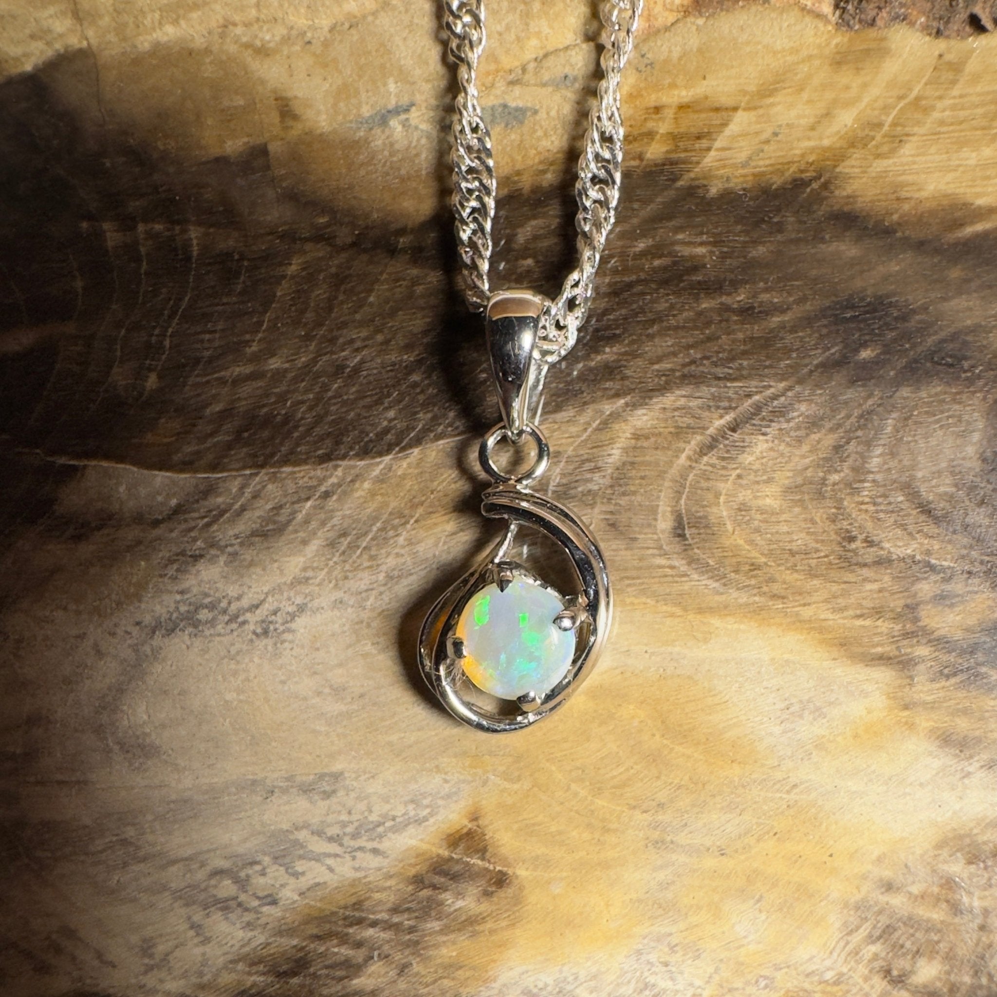 0.2ct Lightning Ridge Crystal Opal Pendant Necklace ~ 'Nullarbor Moon' | 18ct White Gold | Solid Australian Opal