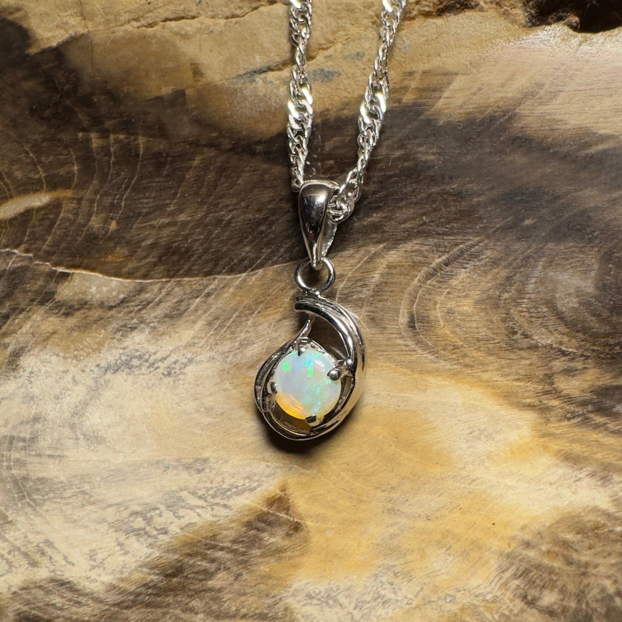 0.2ct Lightning Ridge Crystal Opal Pendant Necklace ~ 'Nullarbor Moon' | 18ct White Gold | Solid Australian Opal