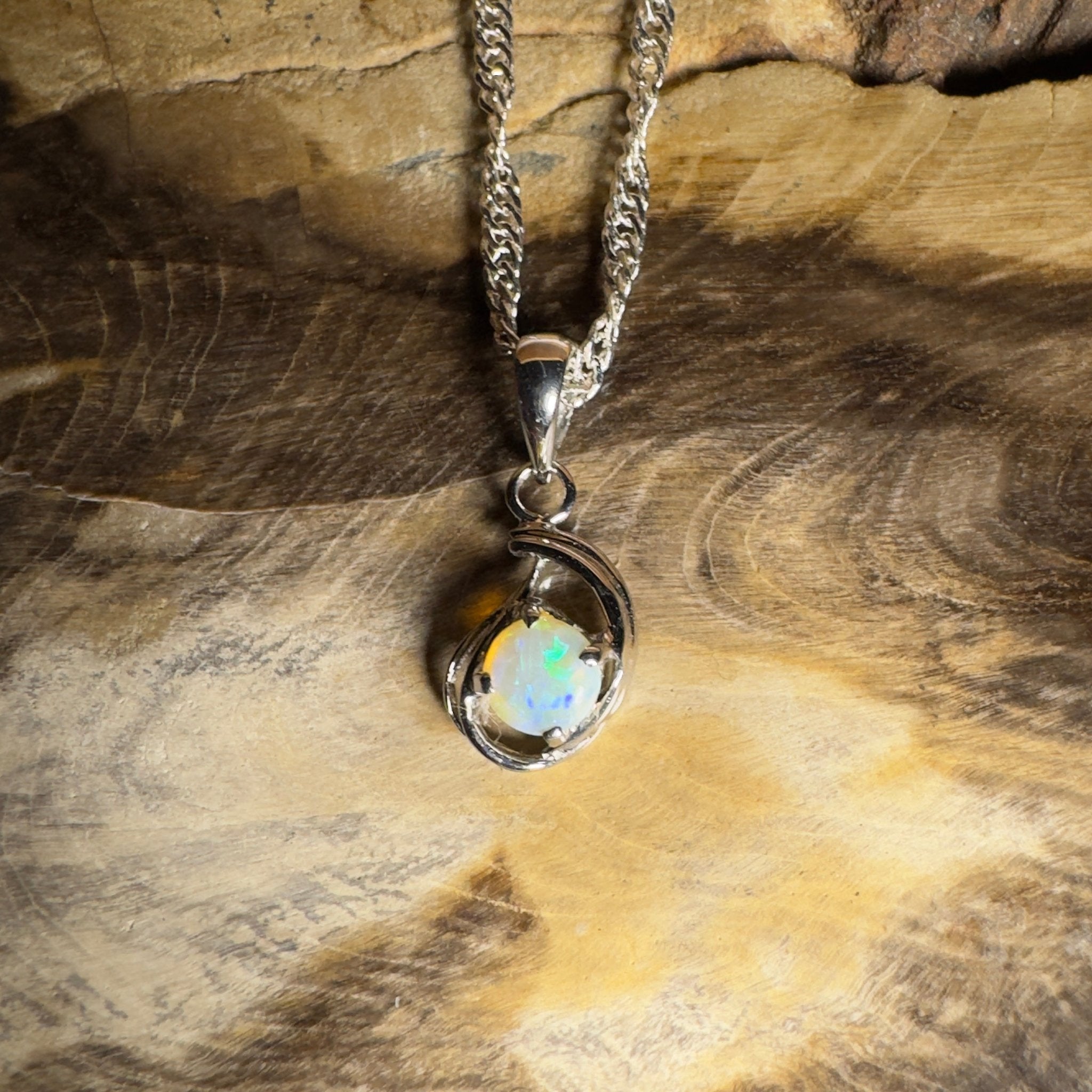 0.2ct Lightning Ridge Crystal Opal Pendant Necklace ~ 'Nullarbor Moon' | 18ct White Gold | Solid Australian Opal
