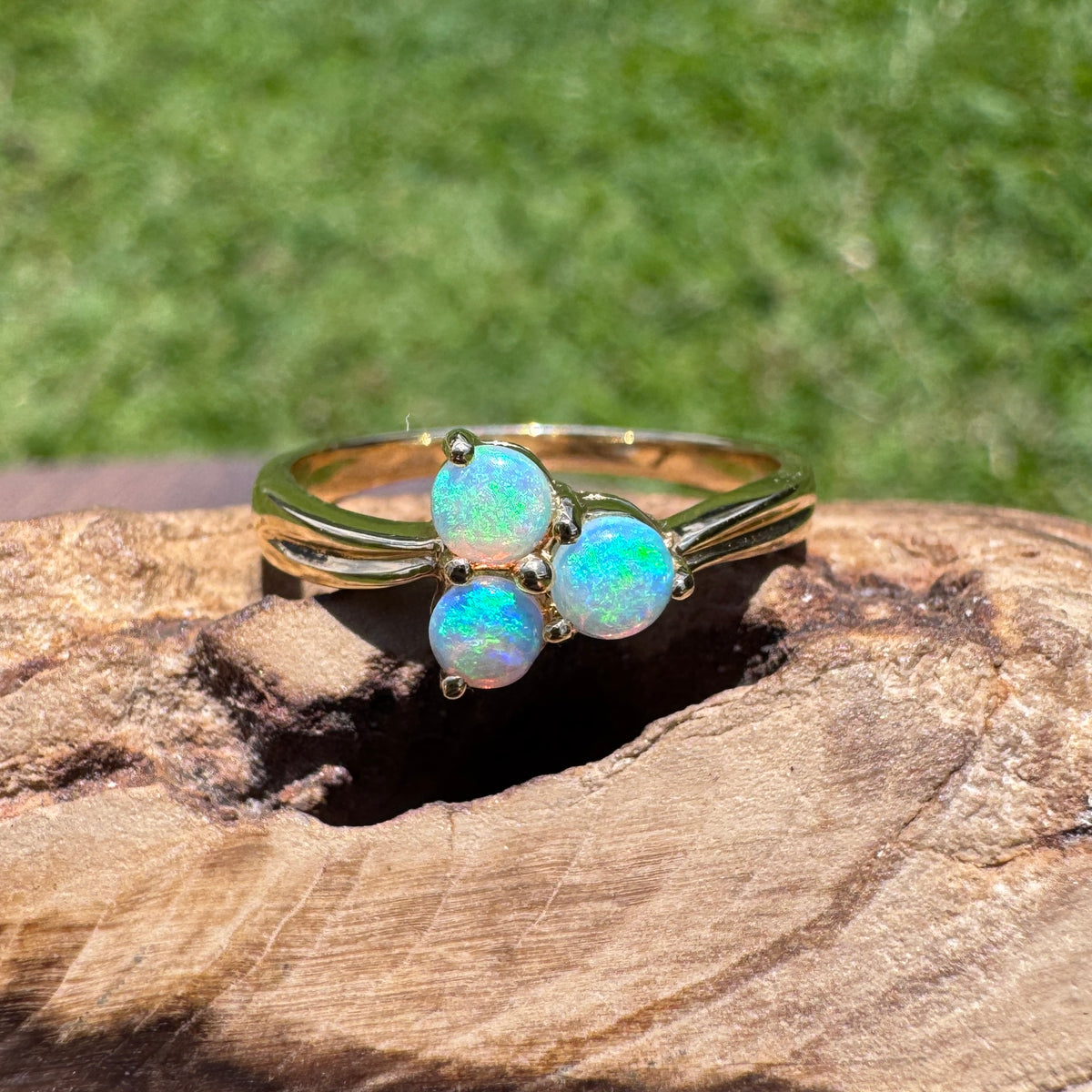 0.3ct Lightning Ridge Opal Ring ~ 'Kings Canyon Trio' | 14ct Yellow Gold | Solid Australian Opal