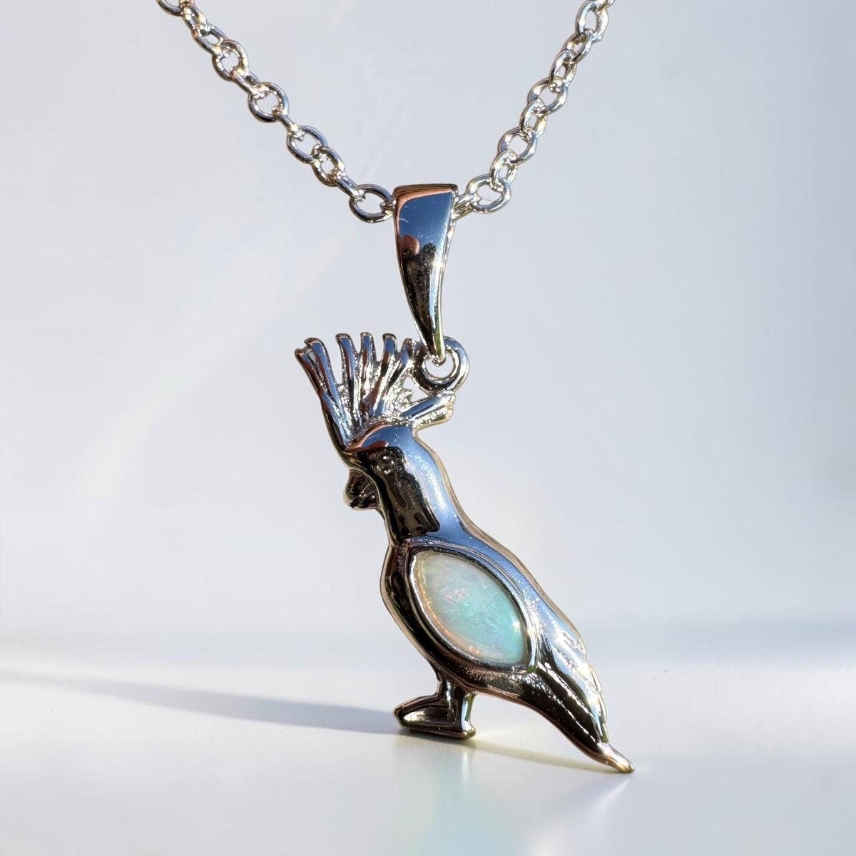 0.3ct Coober Pedy Opal Cockatoo Pendant Necklace ~ 'Mount Lofty Glow' | 925 Sterling Silver | Solid Australian Opal
