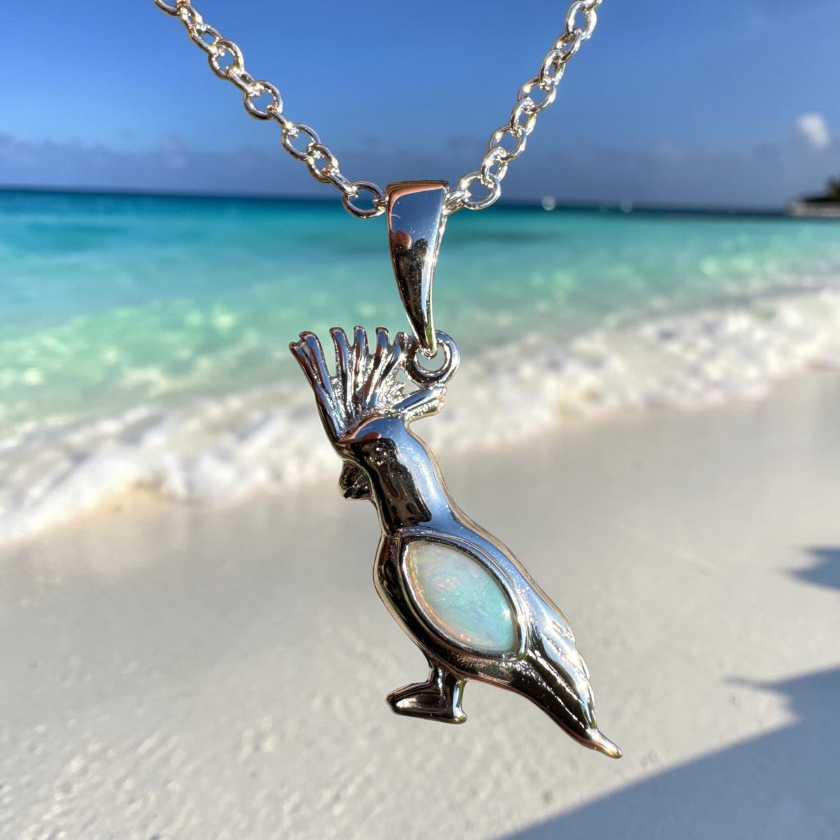0.3ct Coober Pedy Opal Cockatoo Pendant Necklace ~ 'Mount Lofty Glow' | 925 Sterling Silver | Solid Australian Opal