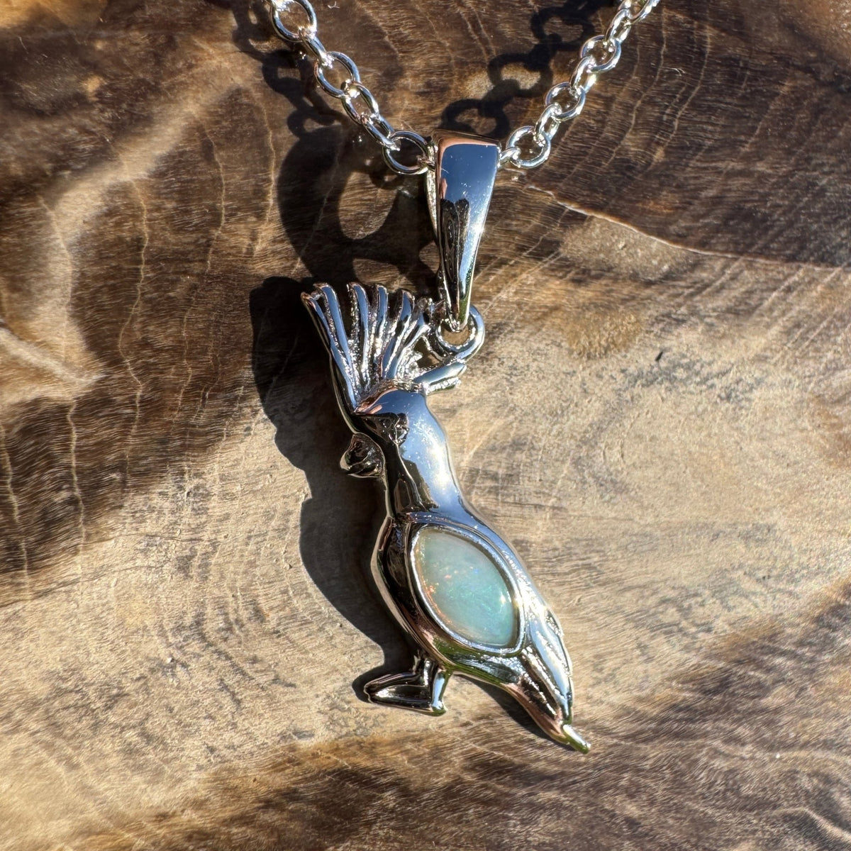 0.3ct Coober Pedy Opal Cockatoo Pendant Necklace ~ 'Mount Macedon Glow' | 925 Sterling Silver | Solid Australian Opal