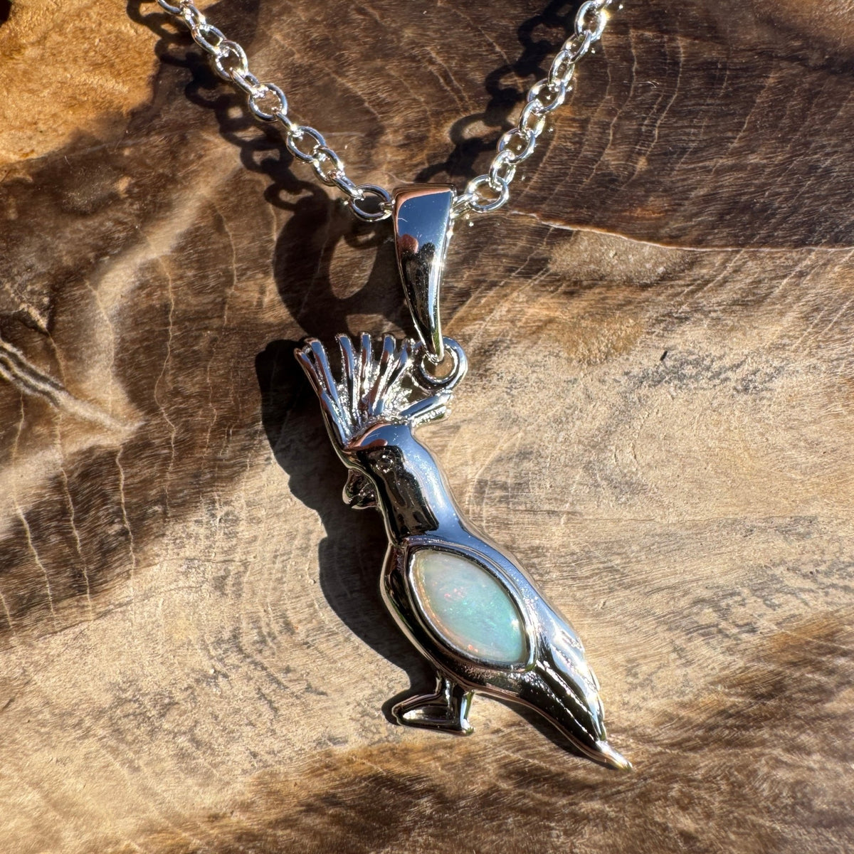 0.3ct Coober Pedy Opal Cockatoo Pendant Necklace ~ 'Mount Macedon Glow' | 925 Sterling Silver | Solid Australian Opal