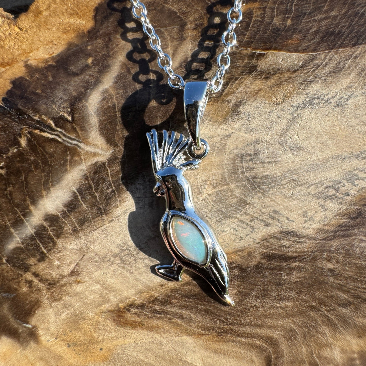 0.3ct Coober Pedy Opal Cockatoo Pendant Necklace ~ 'Mount Macedon Glow' | 925 Sterling Silver | Solid Australian Opal