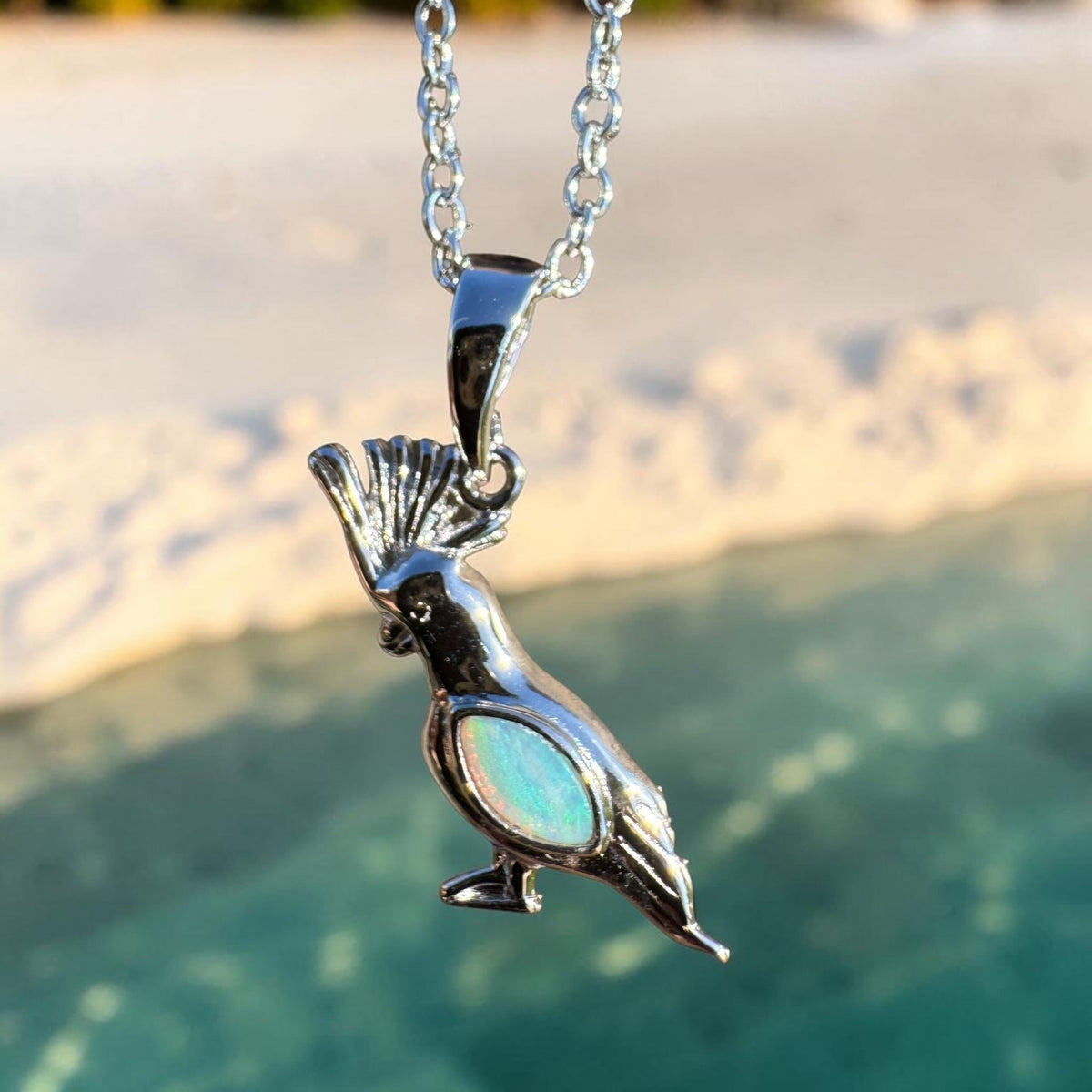0.3ct Coober Pedy Opal Cockatoo Pendant Necklace ~ 'Mount Macedon Glow' | 925 Sterling Silver | Solid Australian Opal