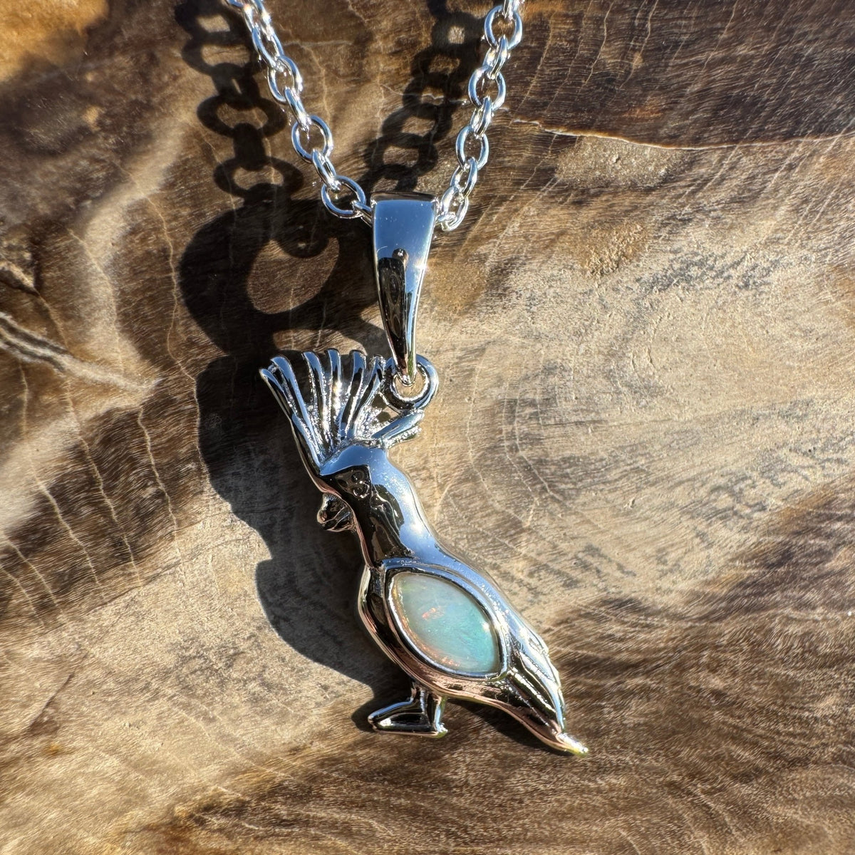 0.3ct Coober Pedy Opal Cockatoo Pendant Necklace ~ 'Mount Macedon Glow' | 925 Sterling Silver | Solid Australian Opal