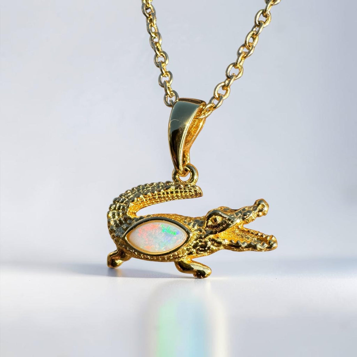 0.3ct Coober Pedy Opal Crocodile Pendant Necklace ~ 'Daly River Amber' | Yellow Gold Coated 925 Sterling Silver | Solid Australian Opal
