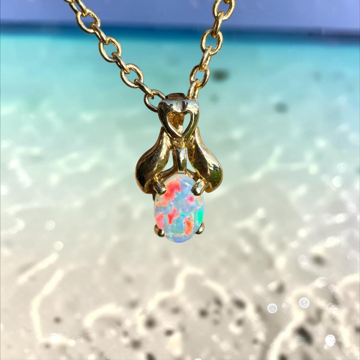 0.3ct Coober Pedy Opal Pendant Necklace ~ 'Cape York Firelight' | 14ct Yellow Gold | Solid Australian Opal