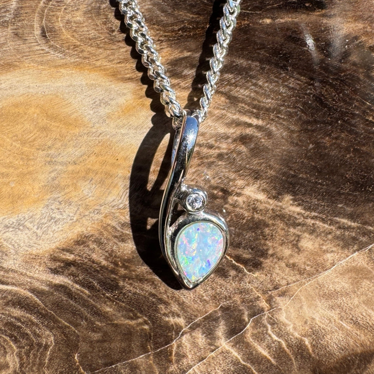 0.3ct Coober Pedy Opal Pendant Necklace ~ 'Rainbow Beach Spectrum' | 925 Sterling Silver | Solid Australian Opal