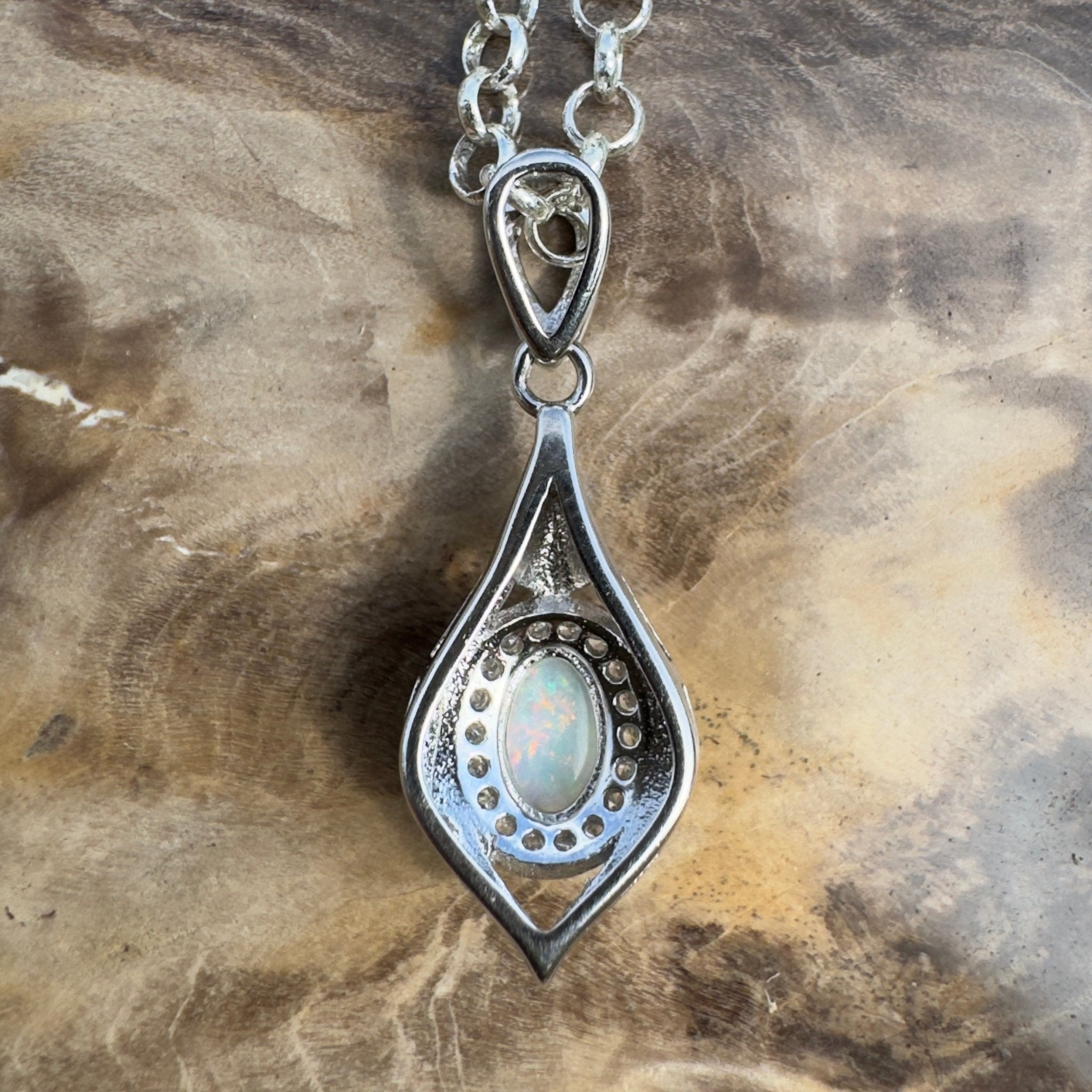 0.3ct Coober Pedy Opal Pendant Necklace ~ 'Tibooburra Wildfire' | 925 Sterling Silver | Solid Australian Opal