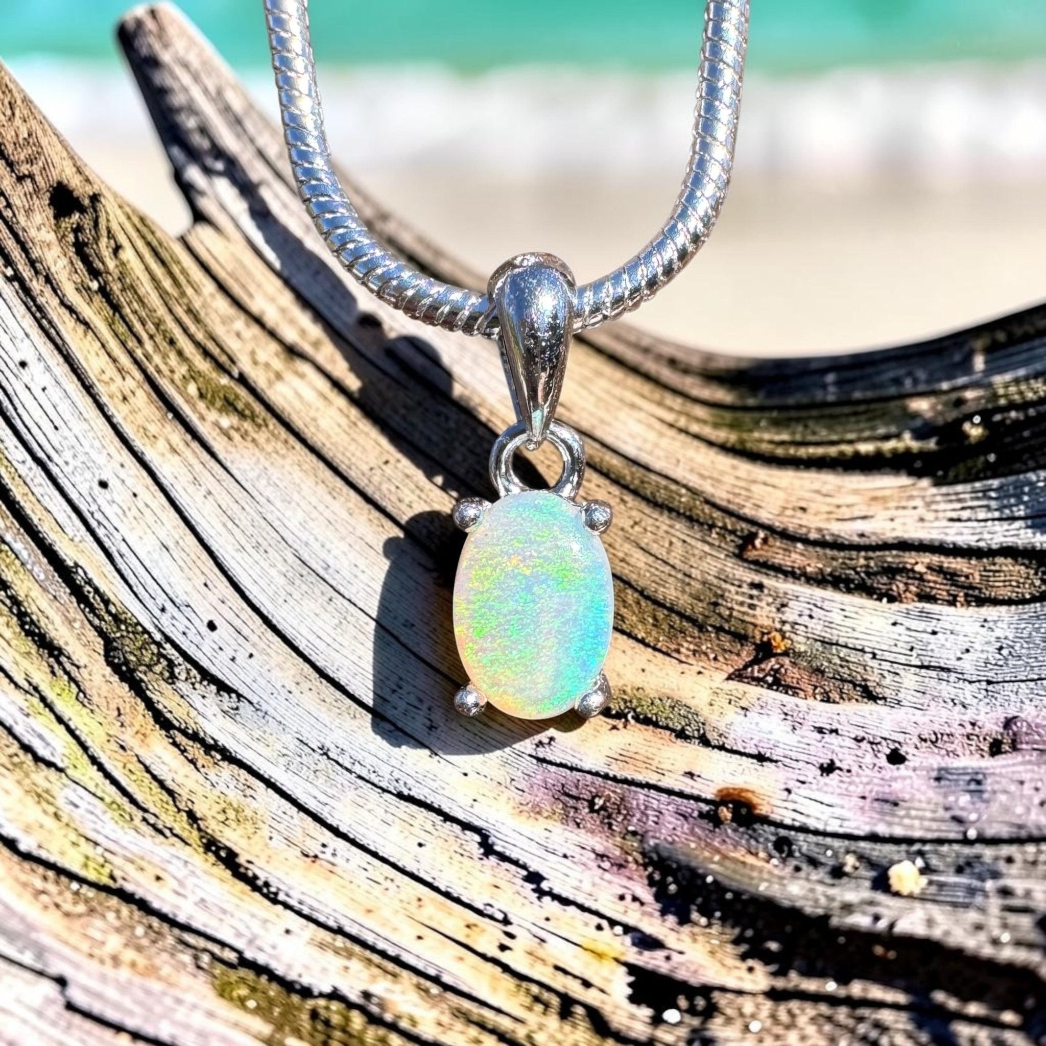 0.3ct Lightning Ridge Opal Pendant Necklace ~ 'Dunk Island Blue' | 925 Sterling Silver | Solid Australian Opal