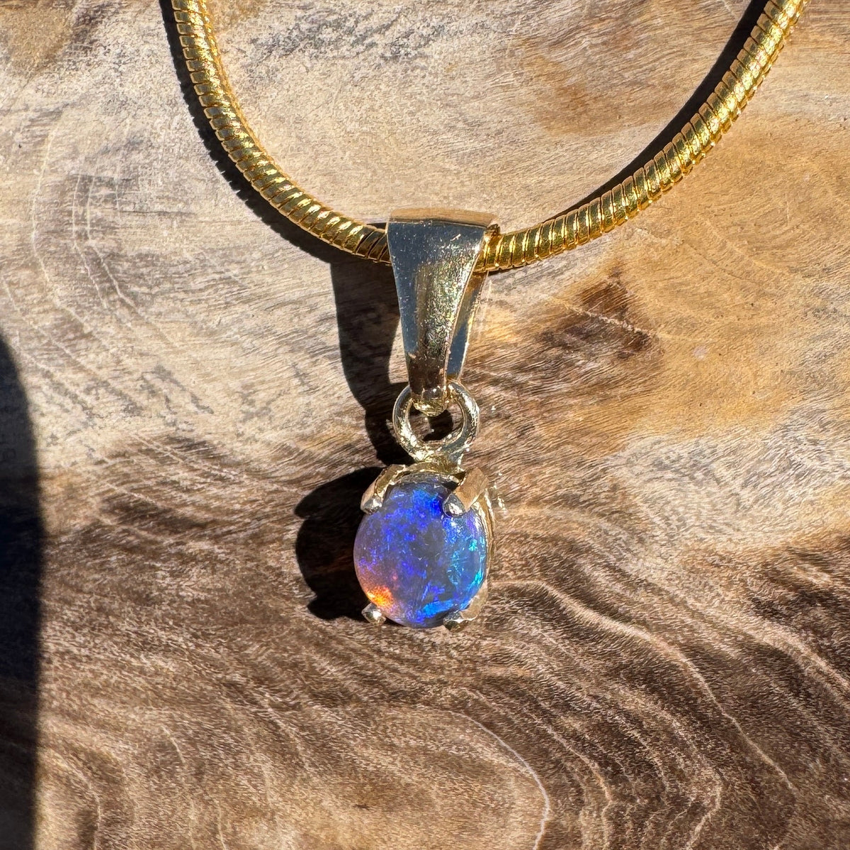 0.3ct Lightning Ridge Semi Black Opal Pendant Necklace ~ 'Broome Violet' | 9ct Yellow Gold | Solid Australian Opal
