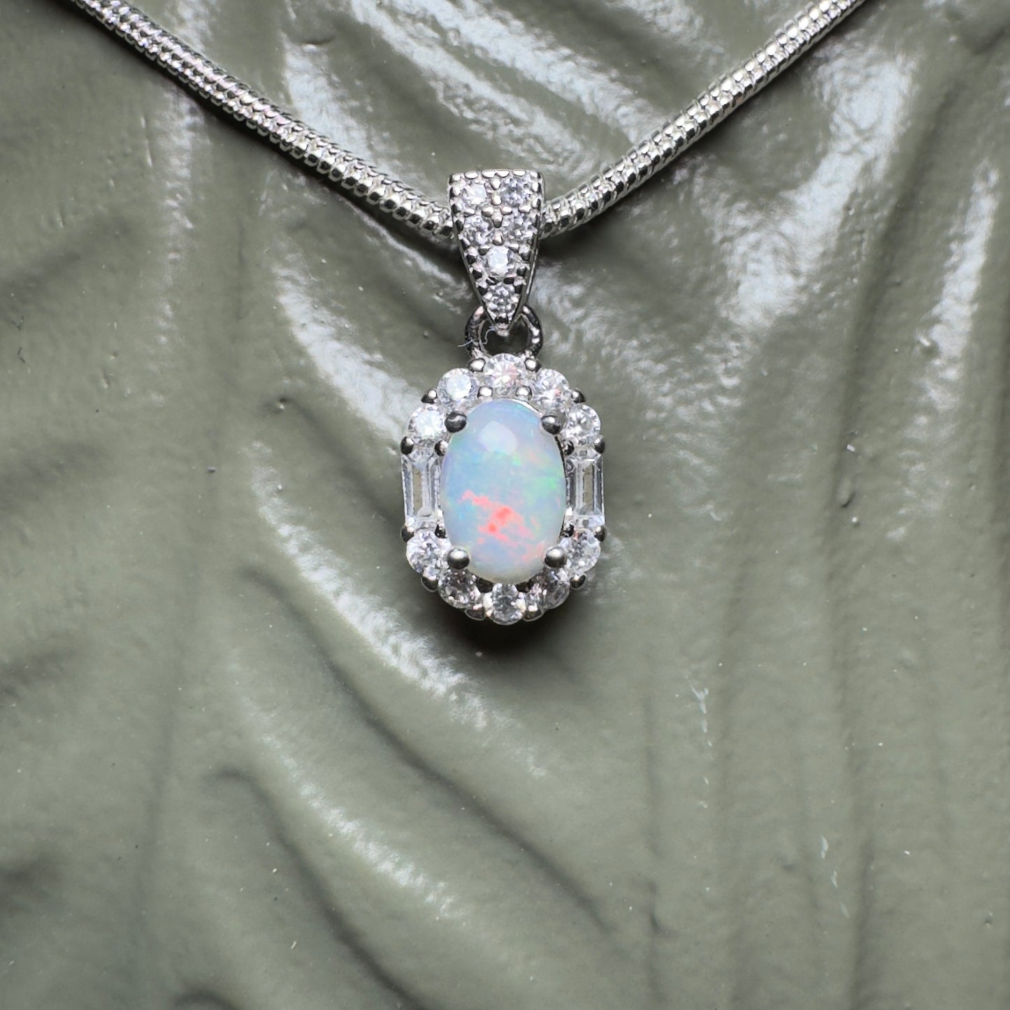 ‘Shimmering Reds' ~ Handcrafted 0.6ct Solid Coober Pedy Opal and Cubic Zirconia Sterling Silver Pendant