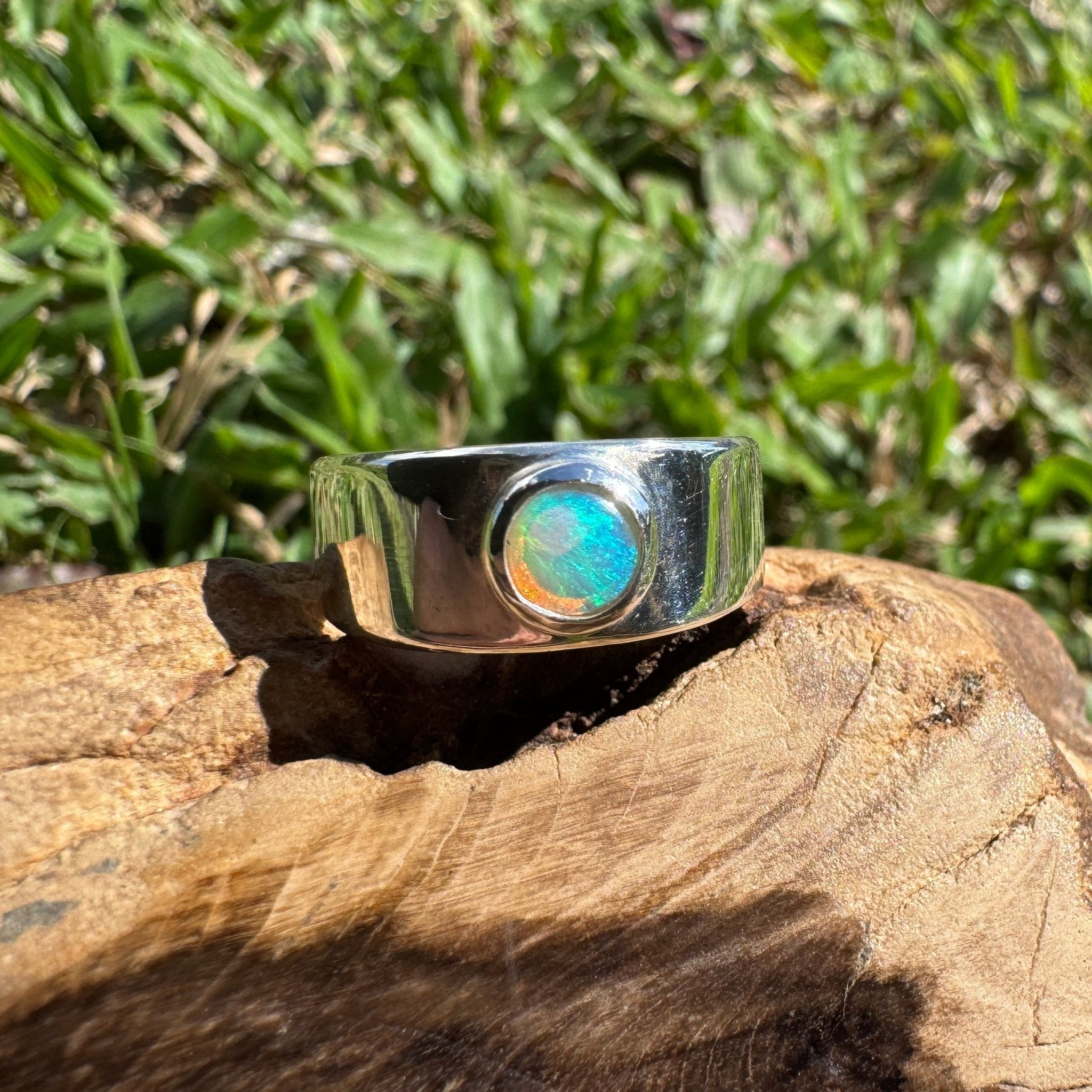0.4ct Australian Solid Lightning Ridge Opal Silver Ring ~ 'Glenelg Glow' | 925 Sterling Silver | Solid Australian Opal