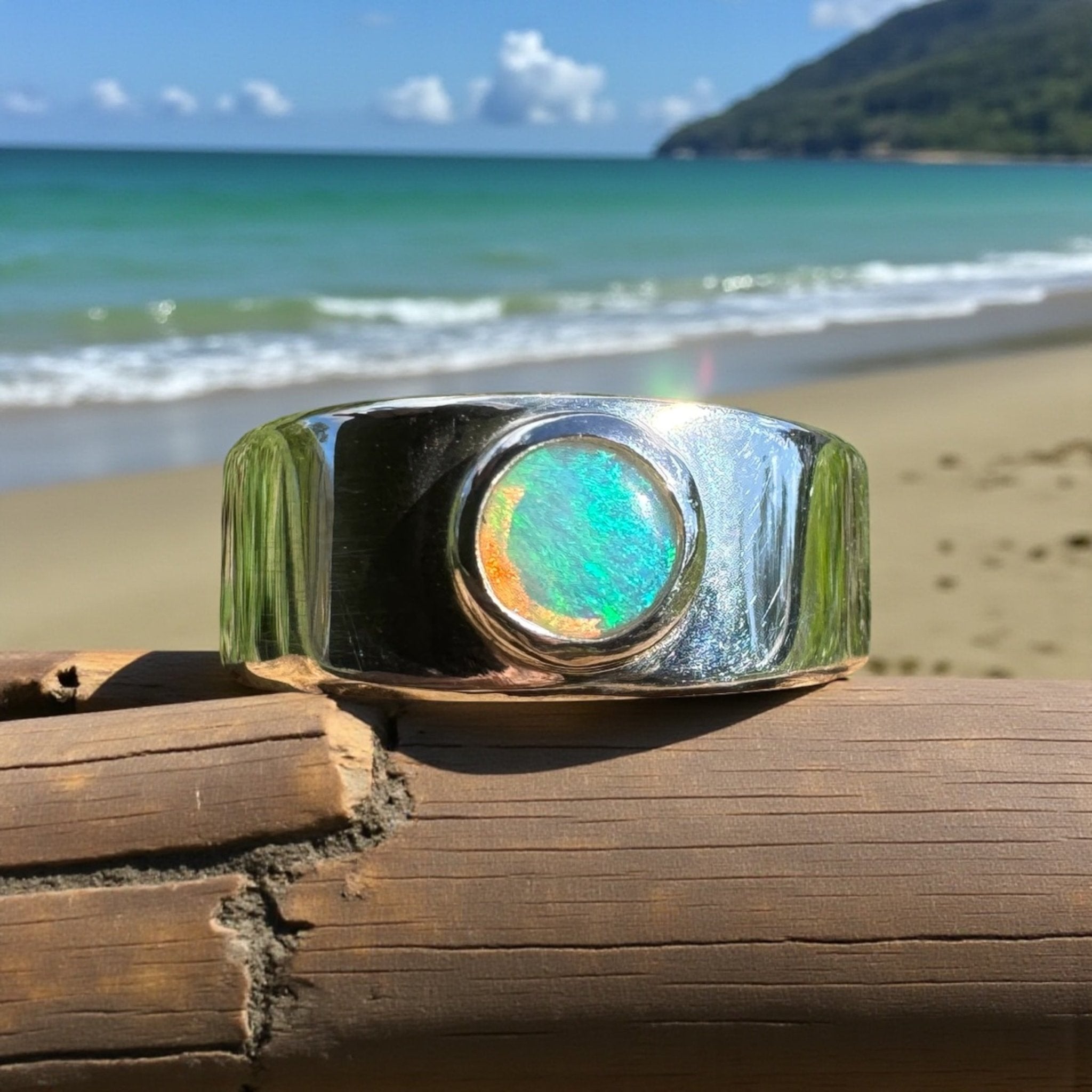 0.4ct Australian Solid Lightning Ridge Opal Silver Ring ~ 'Glenelg Glow' | 925 Sterling Silver | Solid Australian Opal