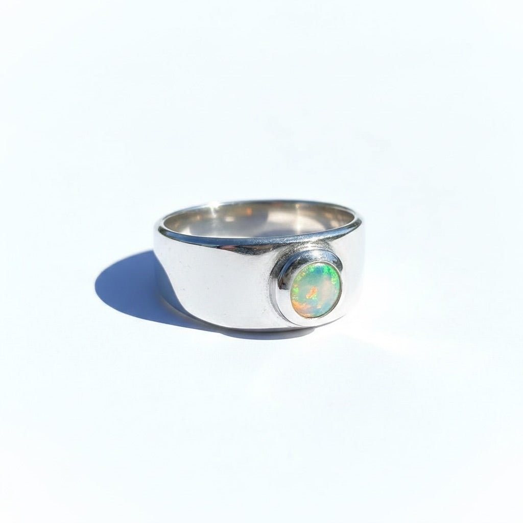 0.4ct Australian Solid Lightning Ridge Opal Silver Ring ~ 'Glenelg Glow' | 925 Sterling Silver | Solid Australian Opal