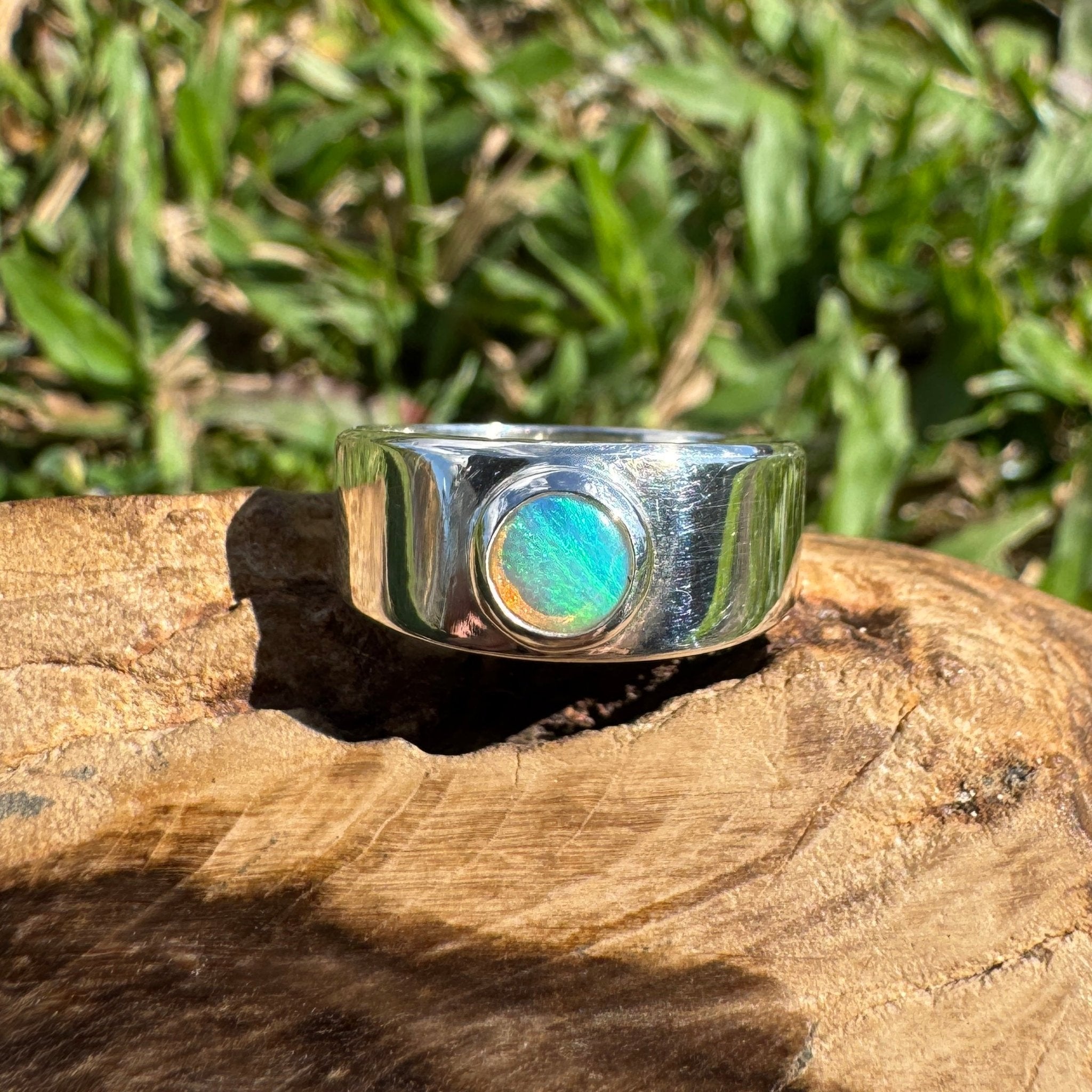 0.4ct Australian Solid Lightning Ridge Opal Silver Ring ~ 'Glenelg Glow' | 925 Sterling Silver | Solid Australian Opal