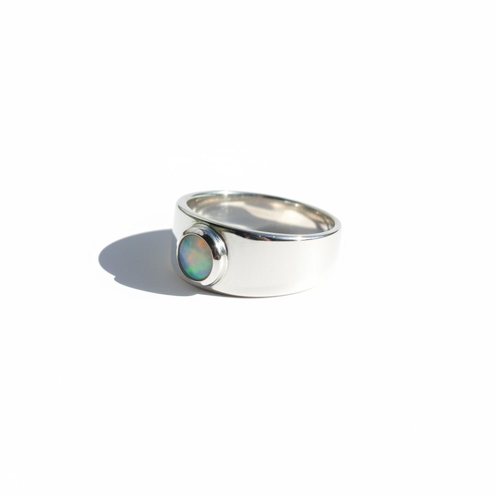 0.4ct Australian Solid Lightning Ridge Opal Silver Ring ~ 'Glenelg Glow' | 925 Sterling Silver | Solid Australian Opal