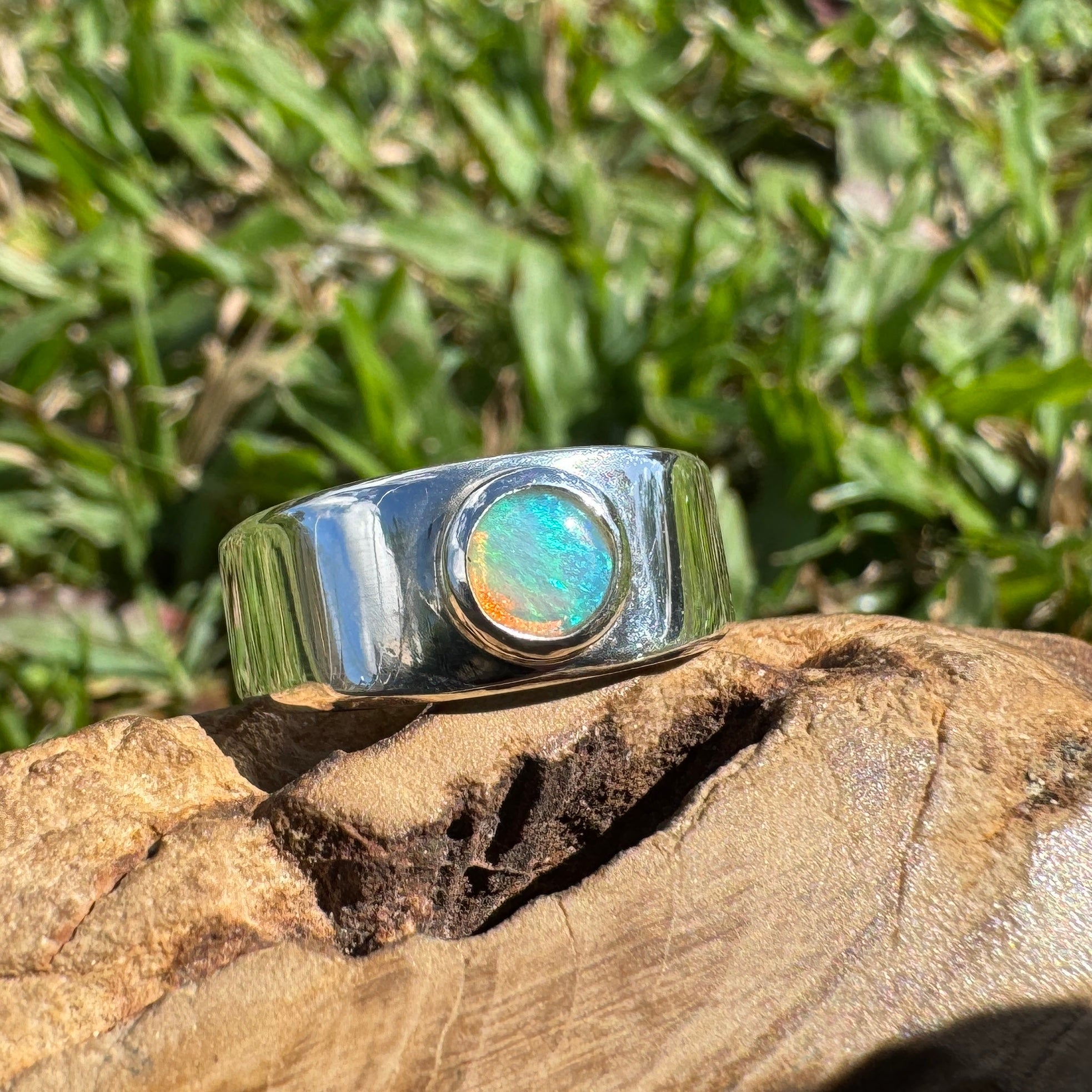0.4ct Australian Solid Lightning Ridge Opal Silver Ring ~ 'Glenelg Glow' | 925 Sterling Silver | Solid Australian Opal