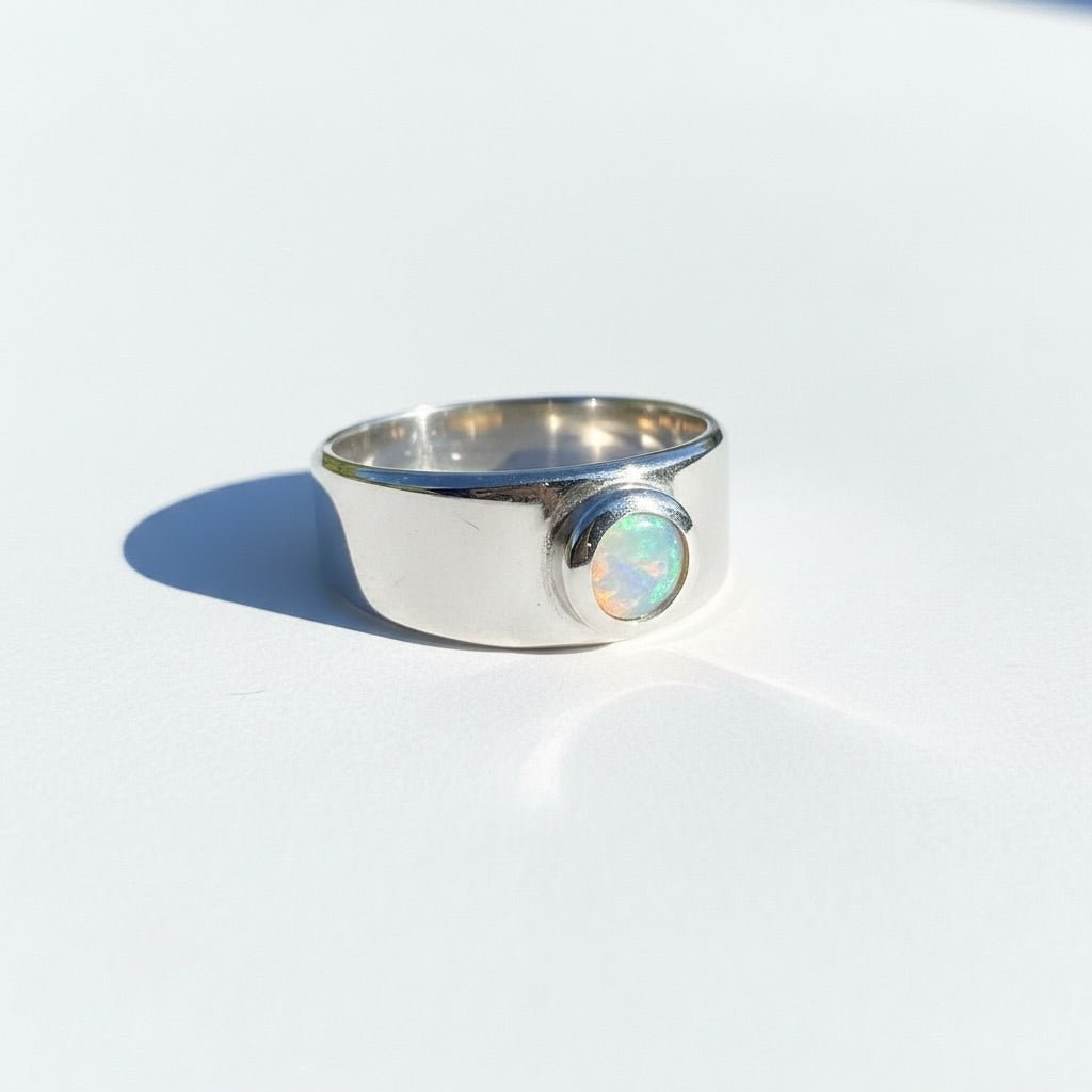0.4ct Australian Solid Lightning Ridge Opal Silver Ring ~ 'Glenelg Glow' | 925 Sterling Silver | Solid Australian Opal