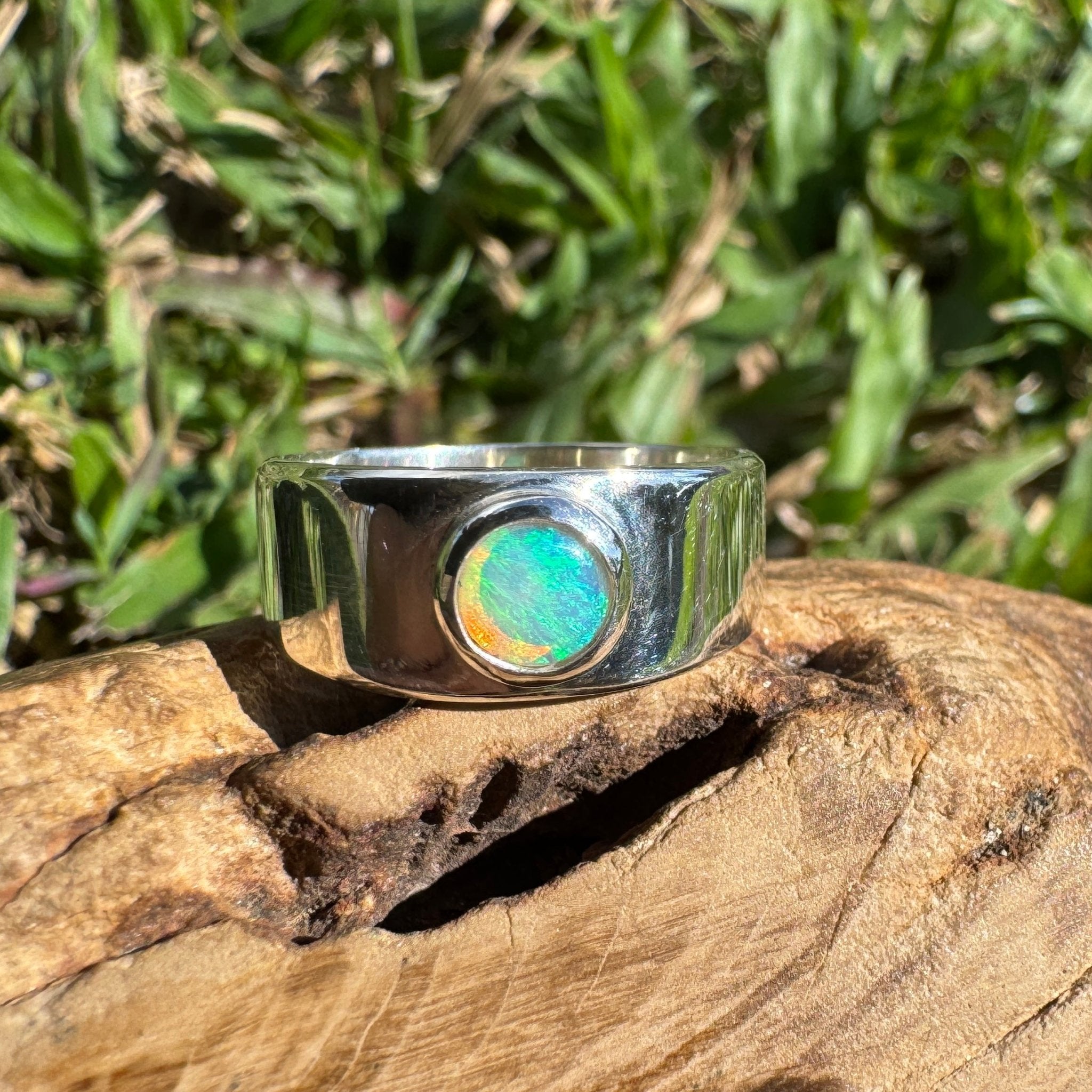 0.4ct Australian Solid Lightning Ridge Opal Silver Ring ~ 'Glenelg Glow' | 925 Sterling Silver | Solid Australian Opal