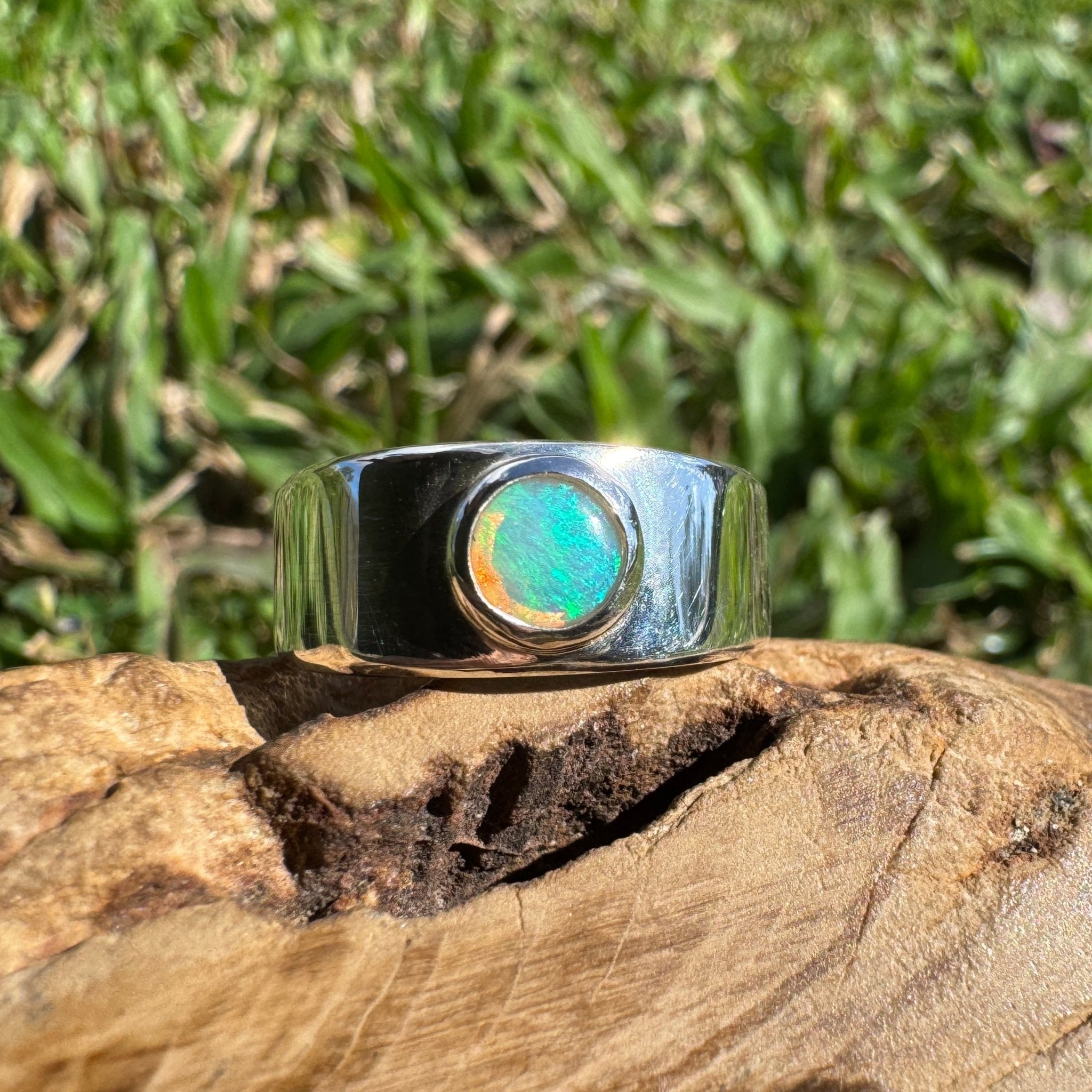 0.4ct Australian Solid Lightning Ridge Opal Silver Ring ~ 'Glenelg Glow' | 925 Sterling Silver | Solid Australian Opal
