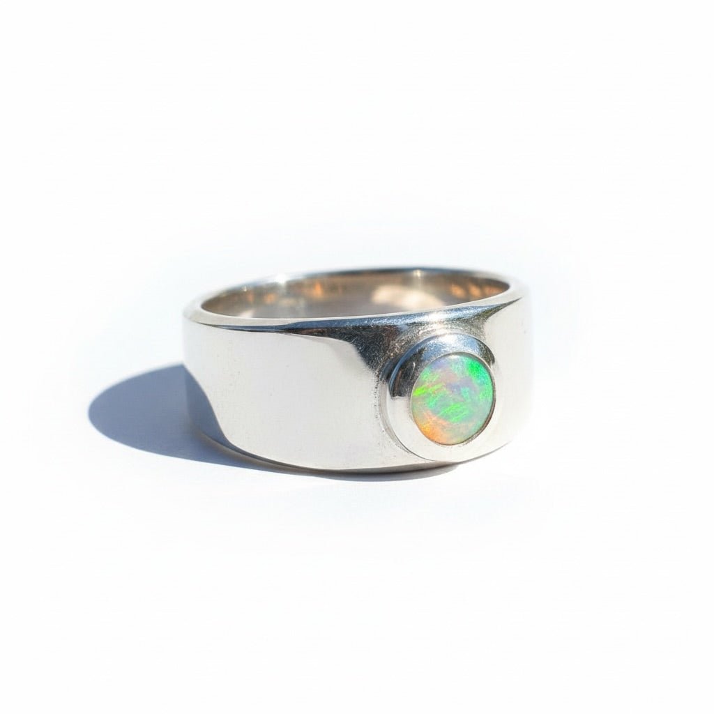 0.4ct Australian Solid Lightning Ridge Opal Silver Ring ~ 'Glenelg Glow' | 925 Sterling Silver | Solid Australian Opal