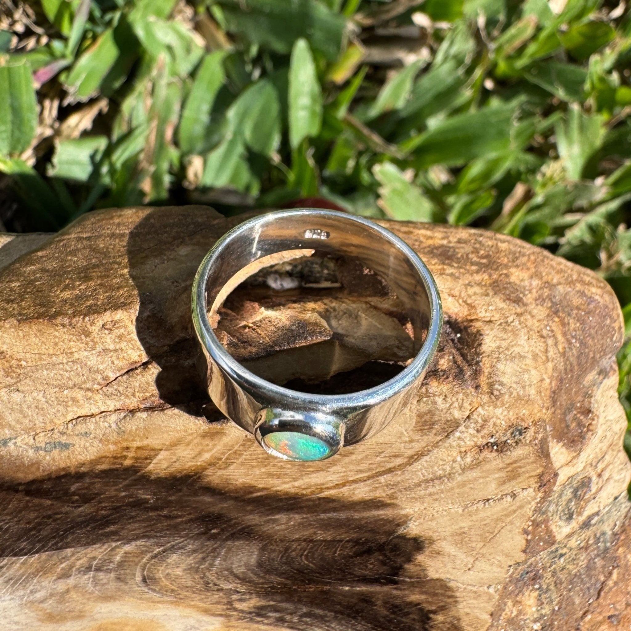 0.4ct Australian Solid Lightning Ridge Opal Silver Ring ~ 'Glenelg Glow' | 925 Sterling Silver | Solid Australian Opal