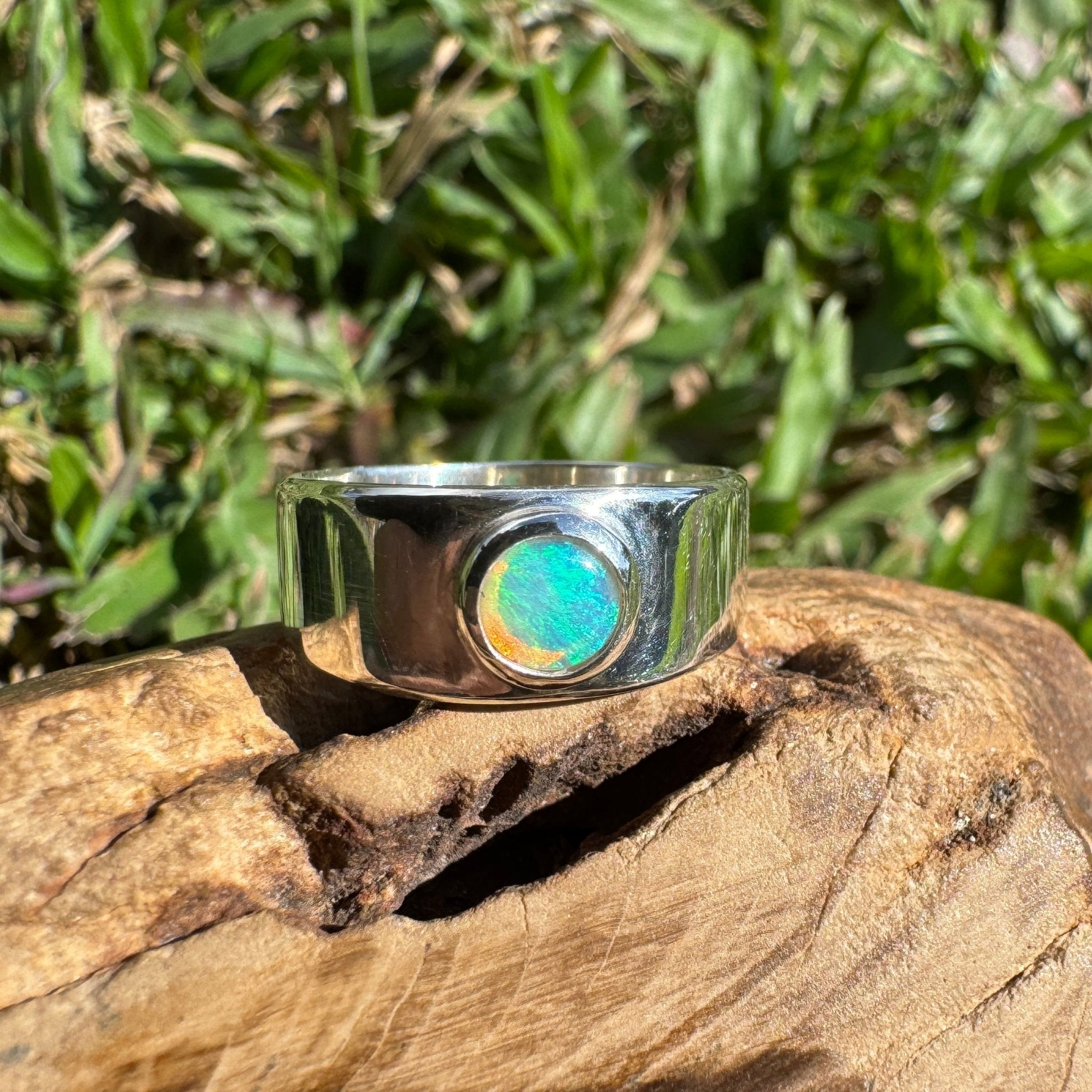 0.4ct Australian Solid Lightning Ridge Opal Silver Ring ~ 'Glenelg Glow' | 925 Sterling Silver | Solid Australian Opal