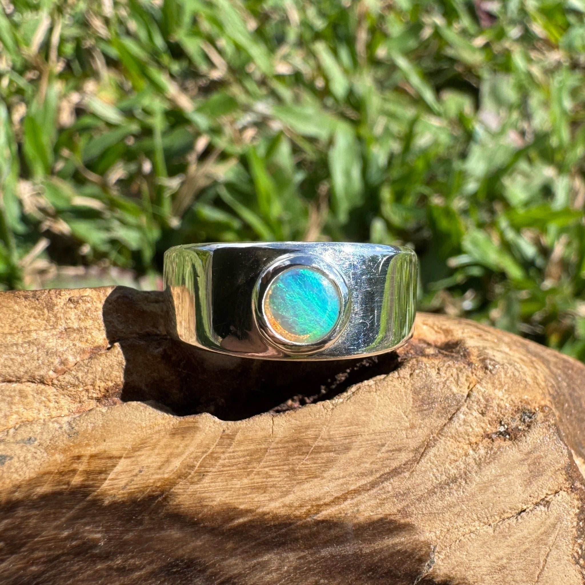 0.4ct Australian Solid Lightning Ridge Opal Silver Ring ~ 'Glenelg Glow' | 925 Sterling Silver | Solid Australian Opal