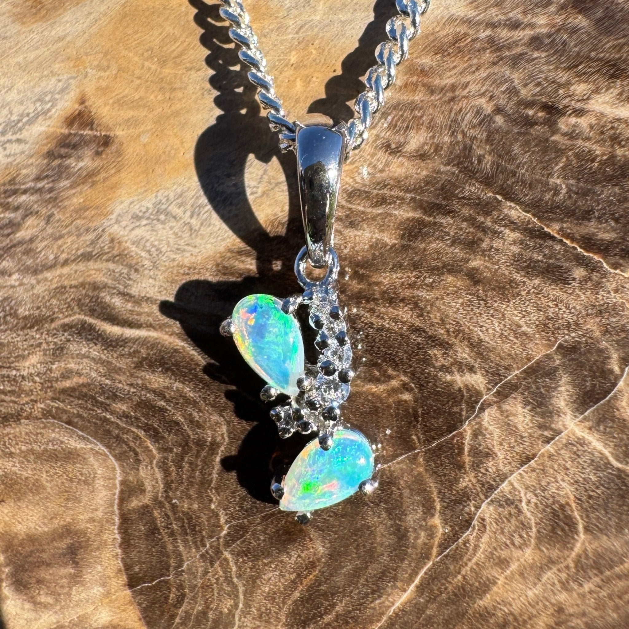 0.4ct Coober Pedy Crystal Opal Pendant Necklace ~ 'Franklin Rapid' | 925 Sterling Silver | Solid Australian Opal