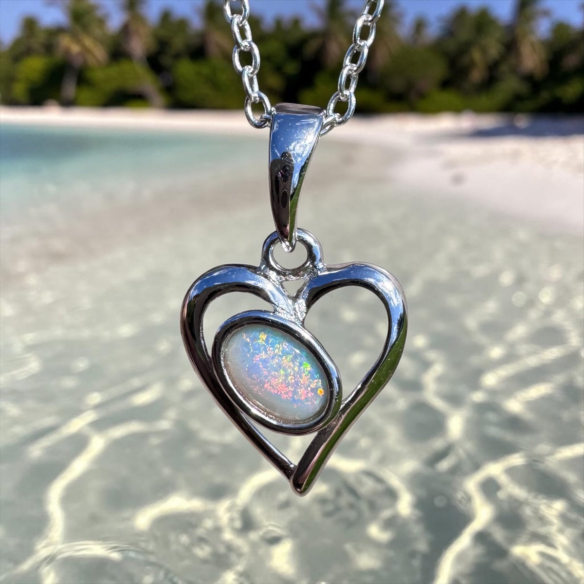 0.4ct Coober Pedy Opal Heart Pendant Necklace ~ 'Alice Springs Heart' | 925 Sterling Silver | Solid Australian Opal