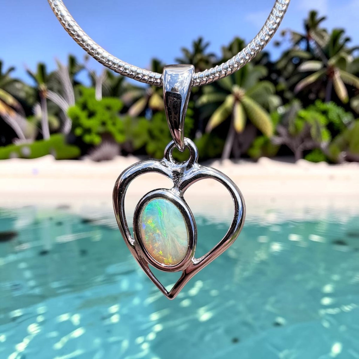 0.4ct Coober Pedy Opal Heart Pendant Necklace ~ 'Huon Valley Heart' | 925 Sterling Silver | Solid Australian Opal
