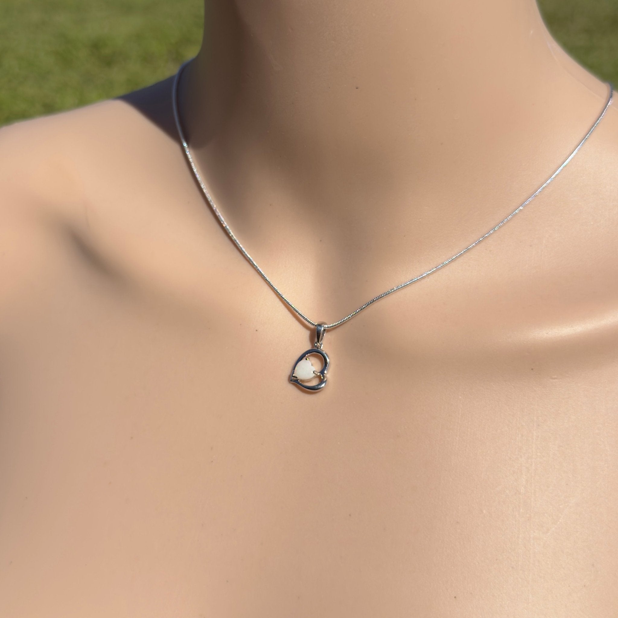 0.4ct Coober Pedy Opal Heart Pendant Necklace ~ 'Shelly Beach Heart' | 925 Sterling Silver | Solid Australian Opal