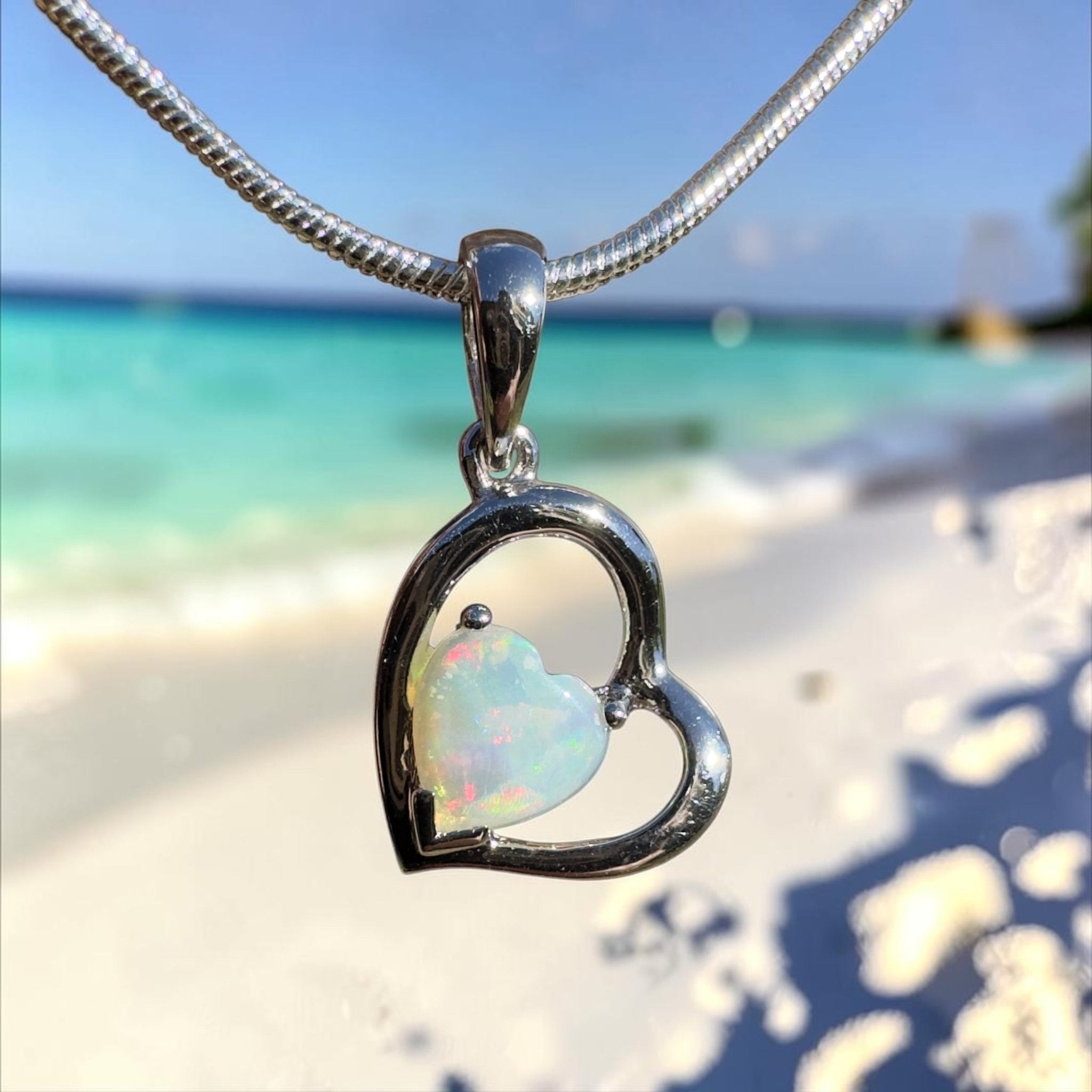 0.4ct Coober Pedy Opal Heart Pendant Necklace ~ 'Shelly Beach Heart' | 925 Sterling Silver | Solid Australian Opal
